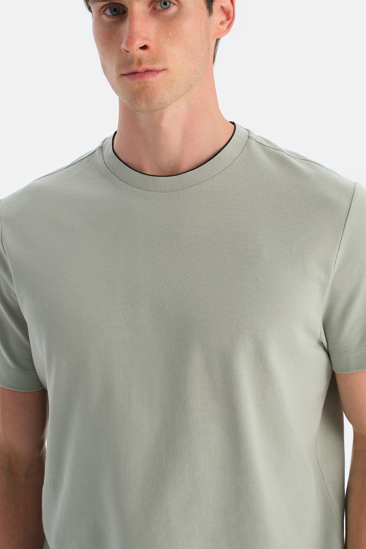 Dagi  Mint Yeşili Yakası Biyeli Kısa Kollu Regular Tişört - Görsel 6