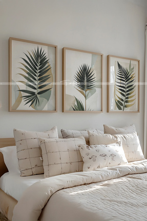 Tontilika Minimalist Yaprak Desenli 3'lü Ahşap Çerçeveli Tablo Seti