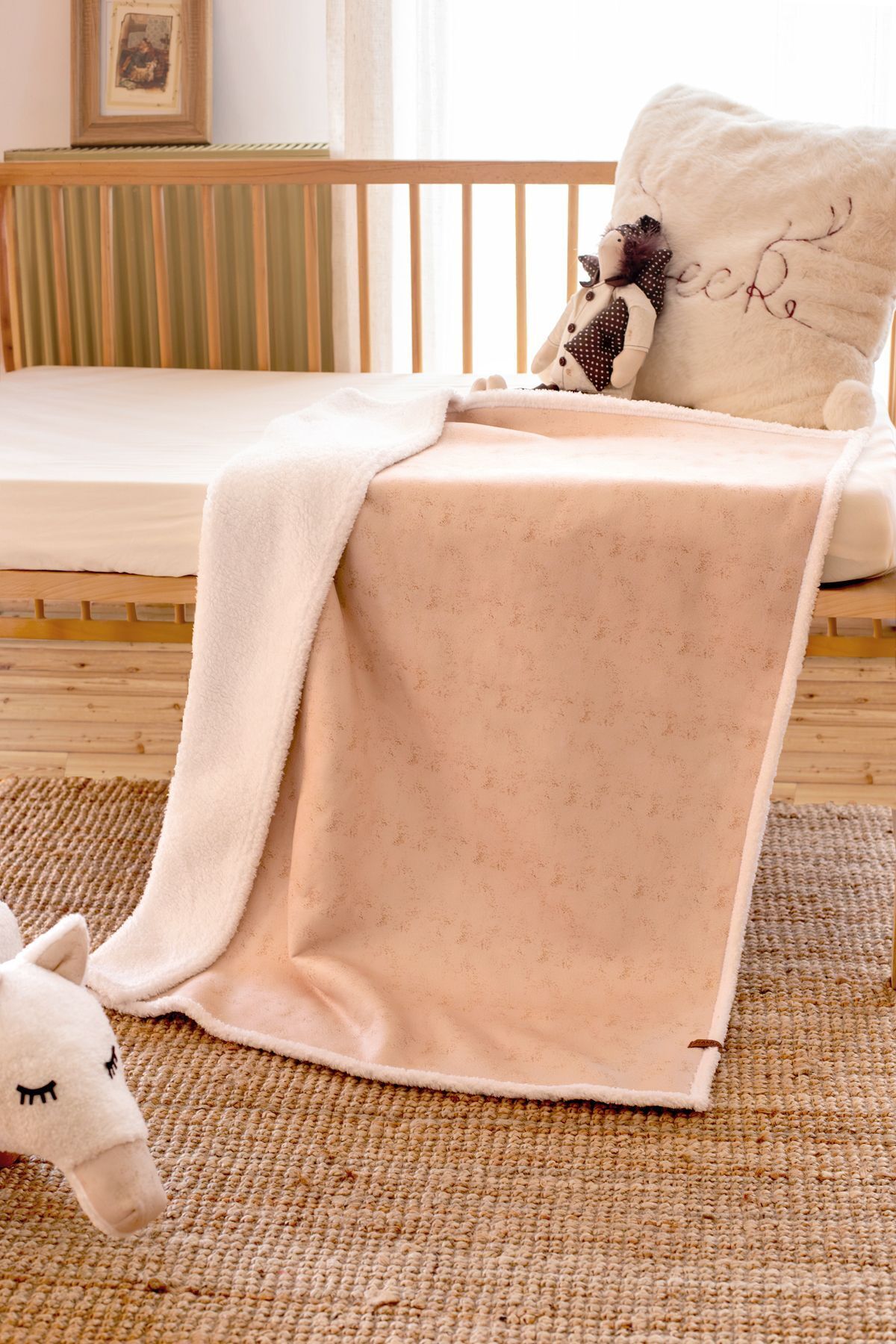 HAMUR Fluffy Bebek Battaniyesi 80x100 Solid Bej Düz Kundak Puset Çift Taraflı Koyun Tüyü Battaniye 100x80 fotoğrafı 3 (önizleme)