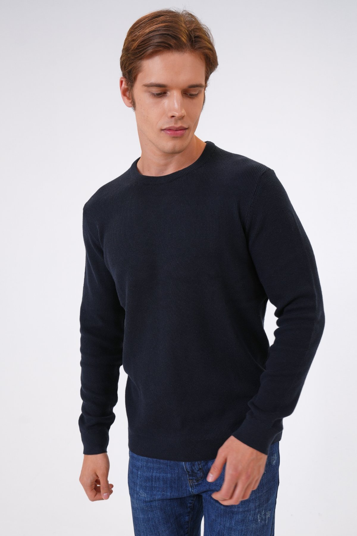 Back And Bond Siyah Regular Fit Jakarlı Pamuklu Bisiklet Yaka Triko görsel 2