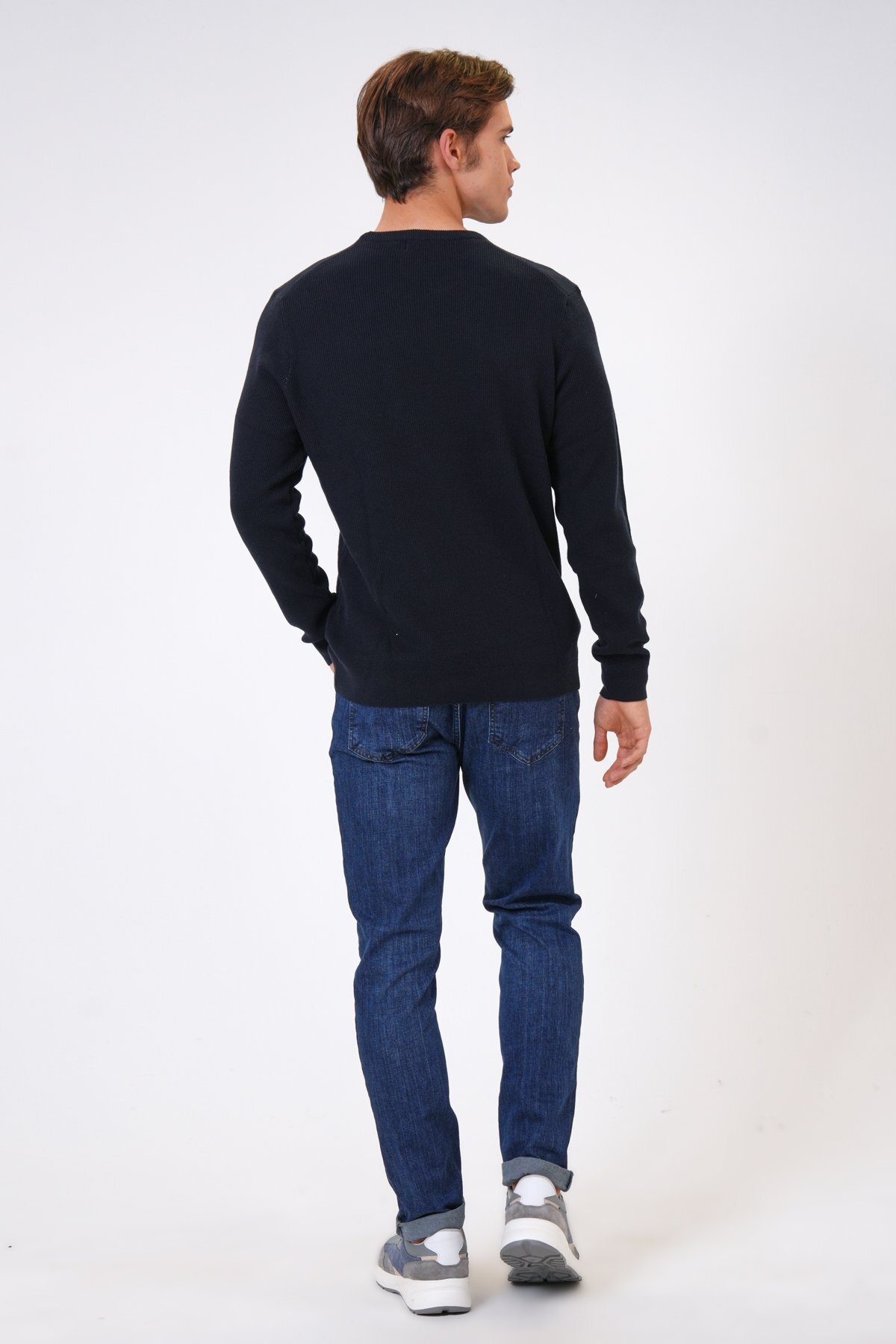 Back And Bond Siyah Regular Fit Jakarlı Pamuklu Bisiklet Yaka Triko görsel 5