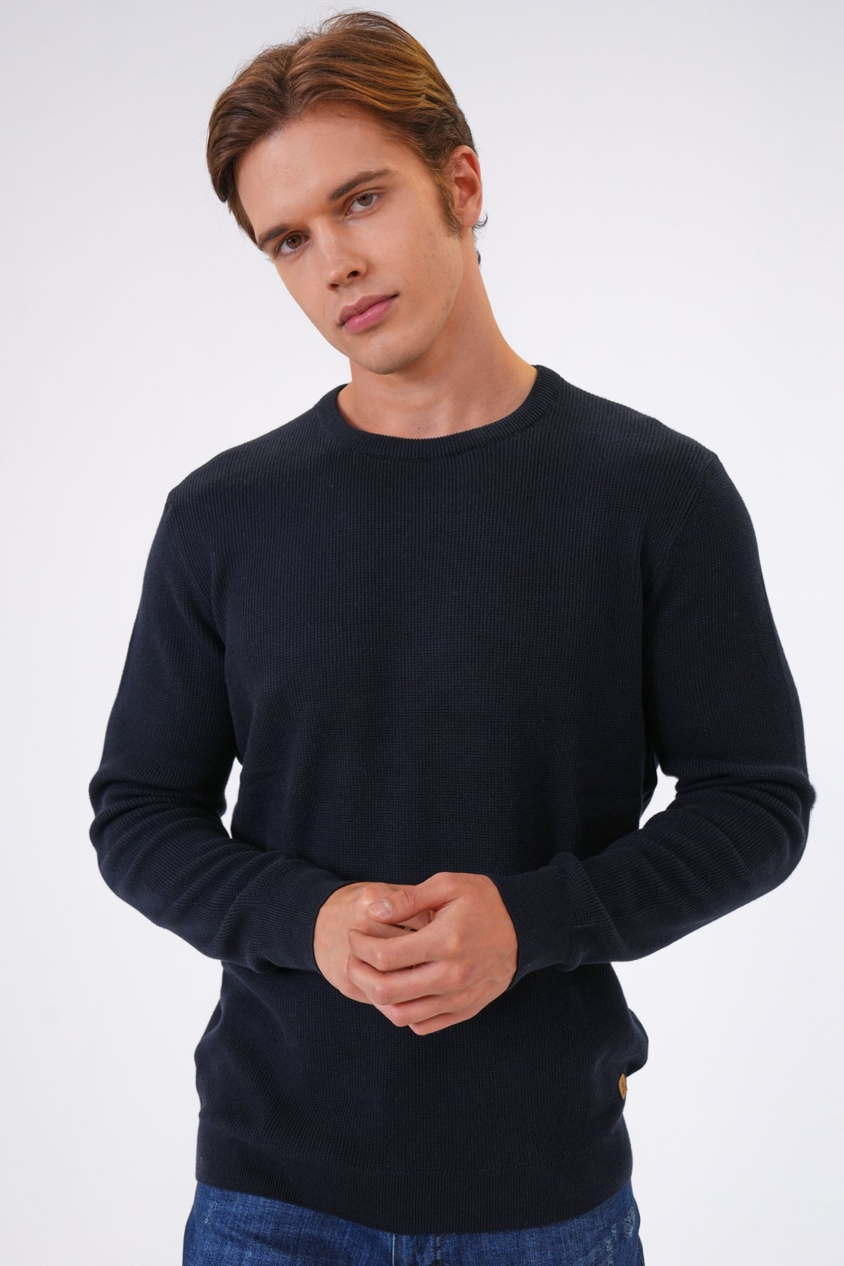 Back And Bond Siyah Regular Fit Jakarlı Pamuklu Bisiklet Yaka Triko görsel 3
