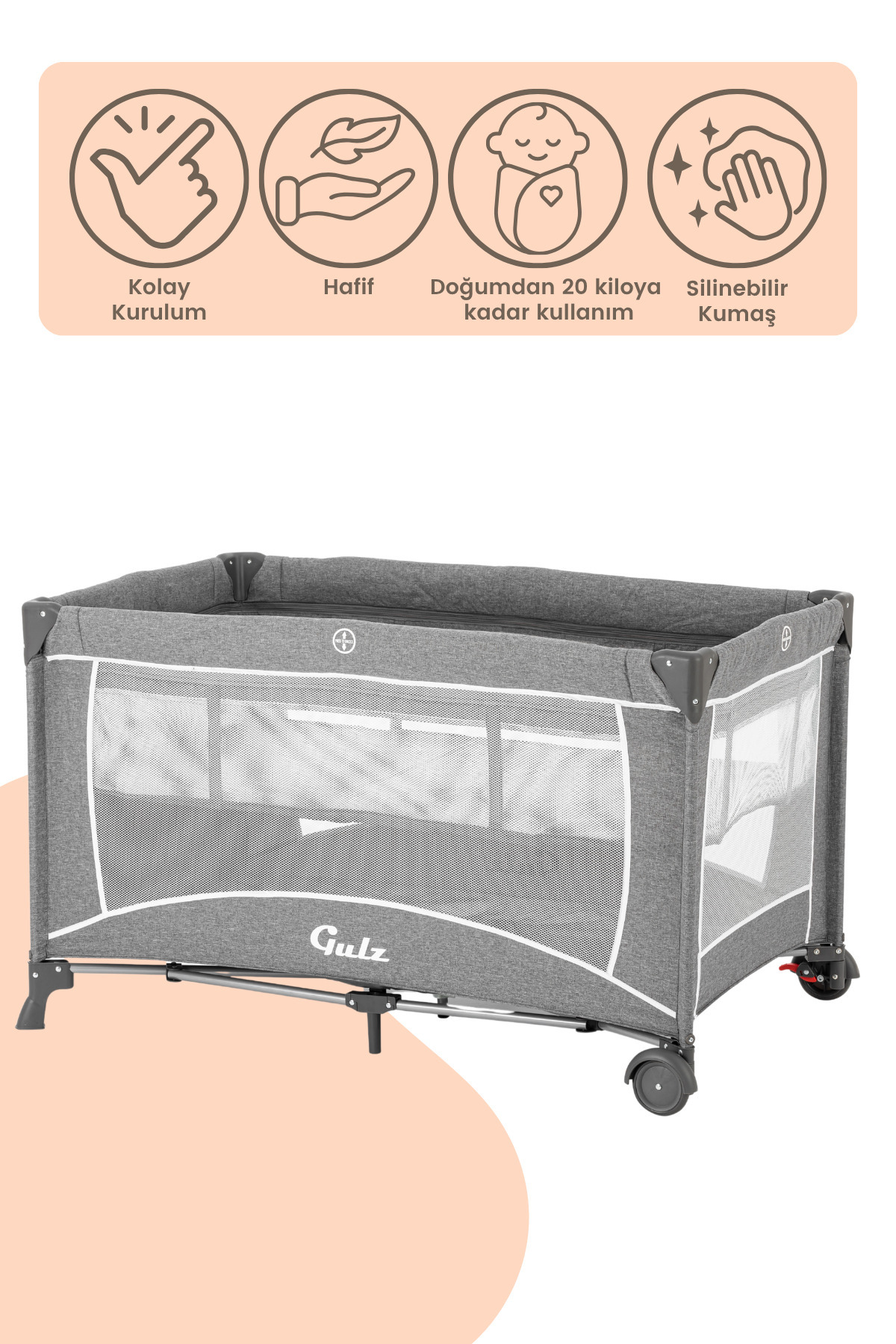 Gulz Raftel Oyun Parkı Bebek Beşik 70x120 Cm fotoğrafı 2 (önizleme)