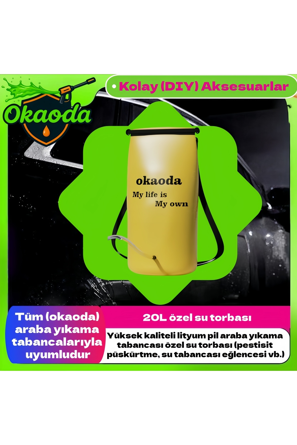 okaoda 20l Araba Yıkama Tabancası Sırt Çantası Su Torbası (YÜKSEK KALİTE, DAYANIKLI)