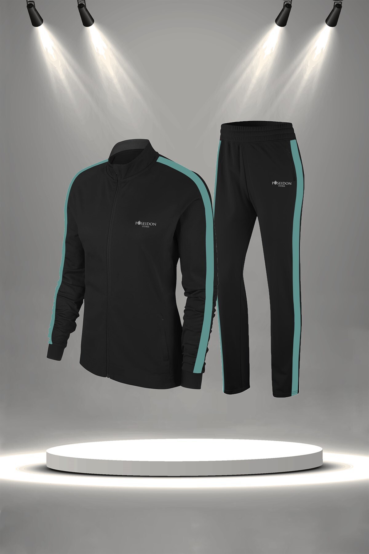 پوزایدون استورم ست دو تکه کت و شلوار ورزشی شیک زنانه سایز بزرگ مشکی، جنس کتان شانه شده جدید سوپرا، مناسب برای ورزشکاران (4XL-10XL)