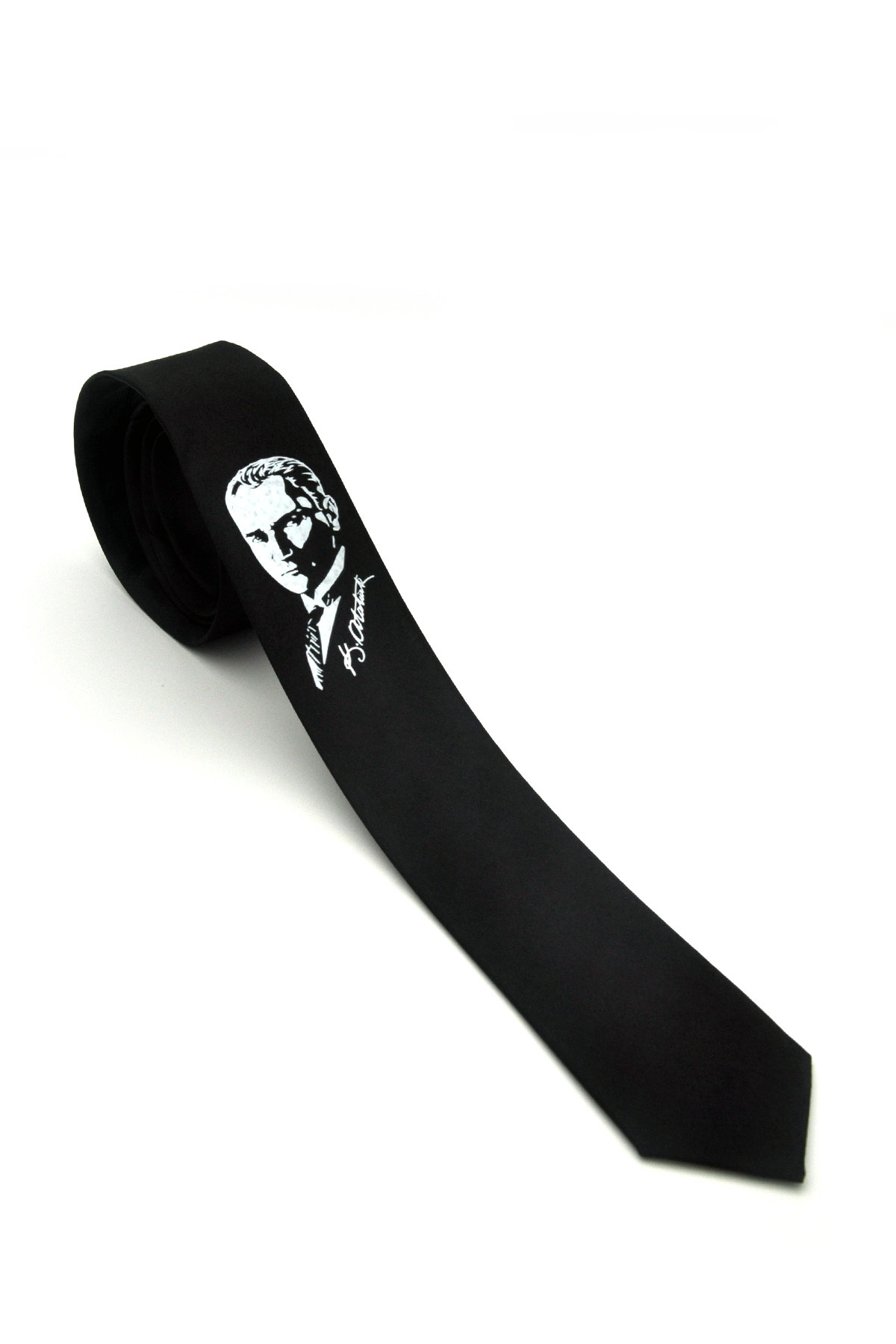 Gaffy Çocuk Boy Atatürk Ve Imza Baskılı Saten Siyah Kravat - Ck-29