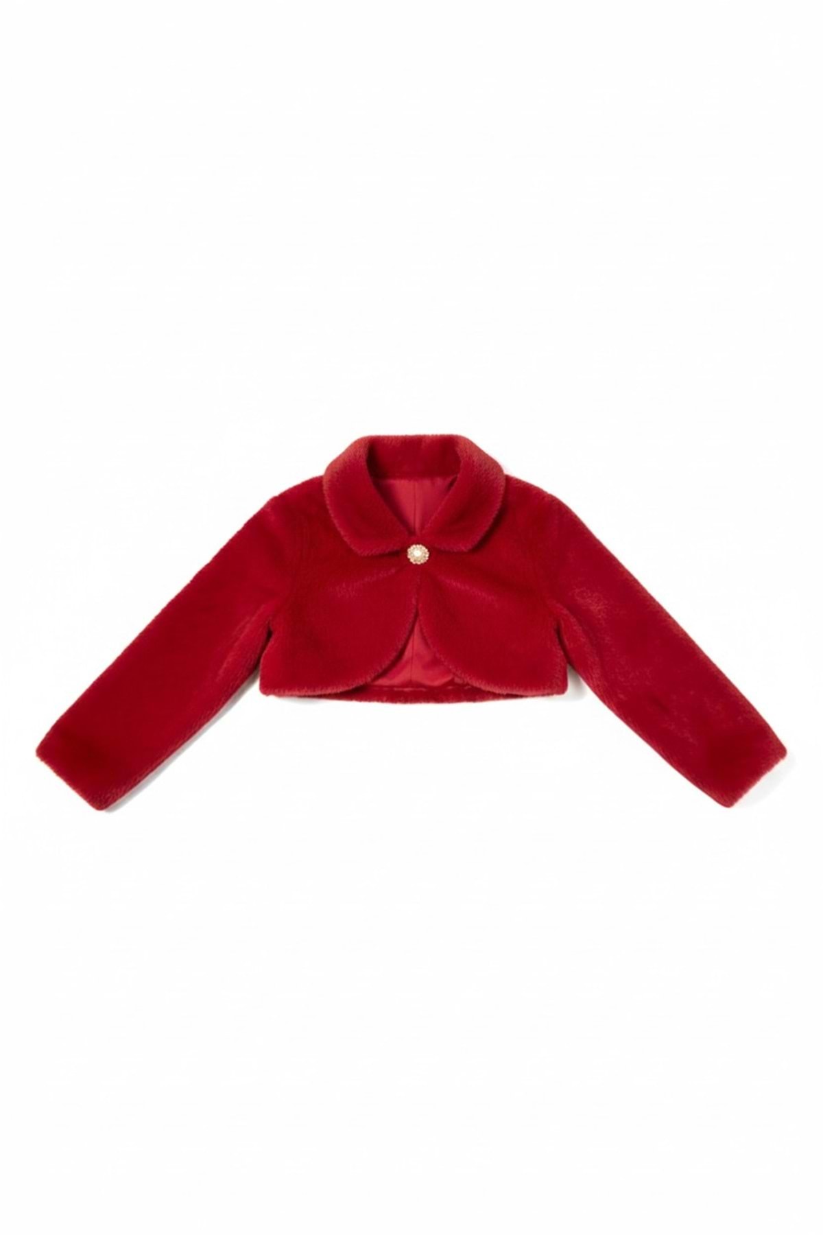 Mnk Baby&Kids Pelüş Uzun Kol Kız Çocuk Bolerosu M00681 KIRMIZI fotoğrafı 2 (önizleme)