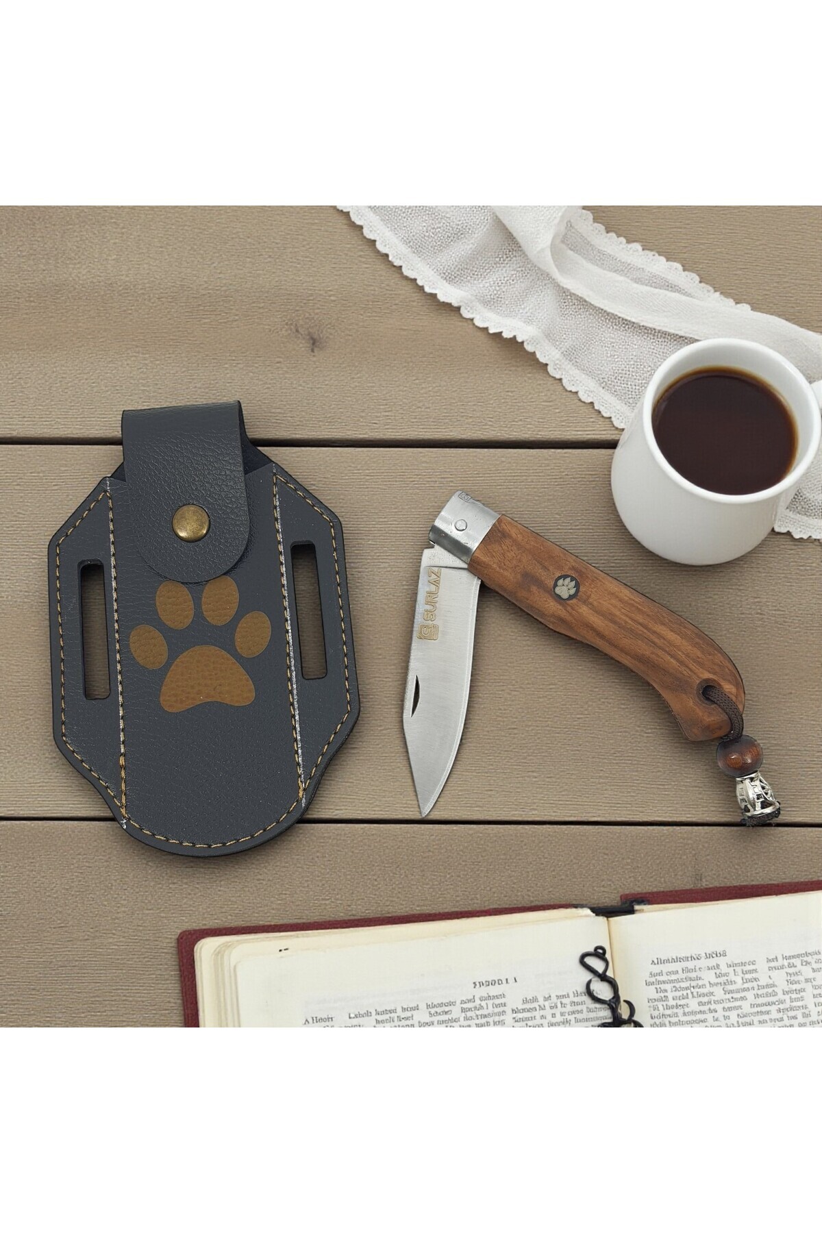 SürLaz Pati Seri Isme Özel Outdoor Bıçak Kamp Çakısı Dövme Çelik 23.5 Cm