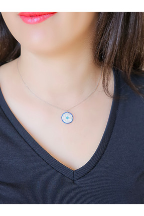 MODA Zirkon Taşlı 925 Ayar Gümüş Nazar Kolye