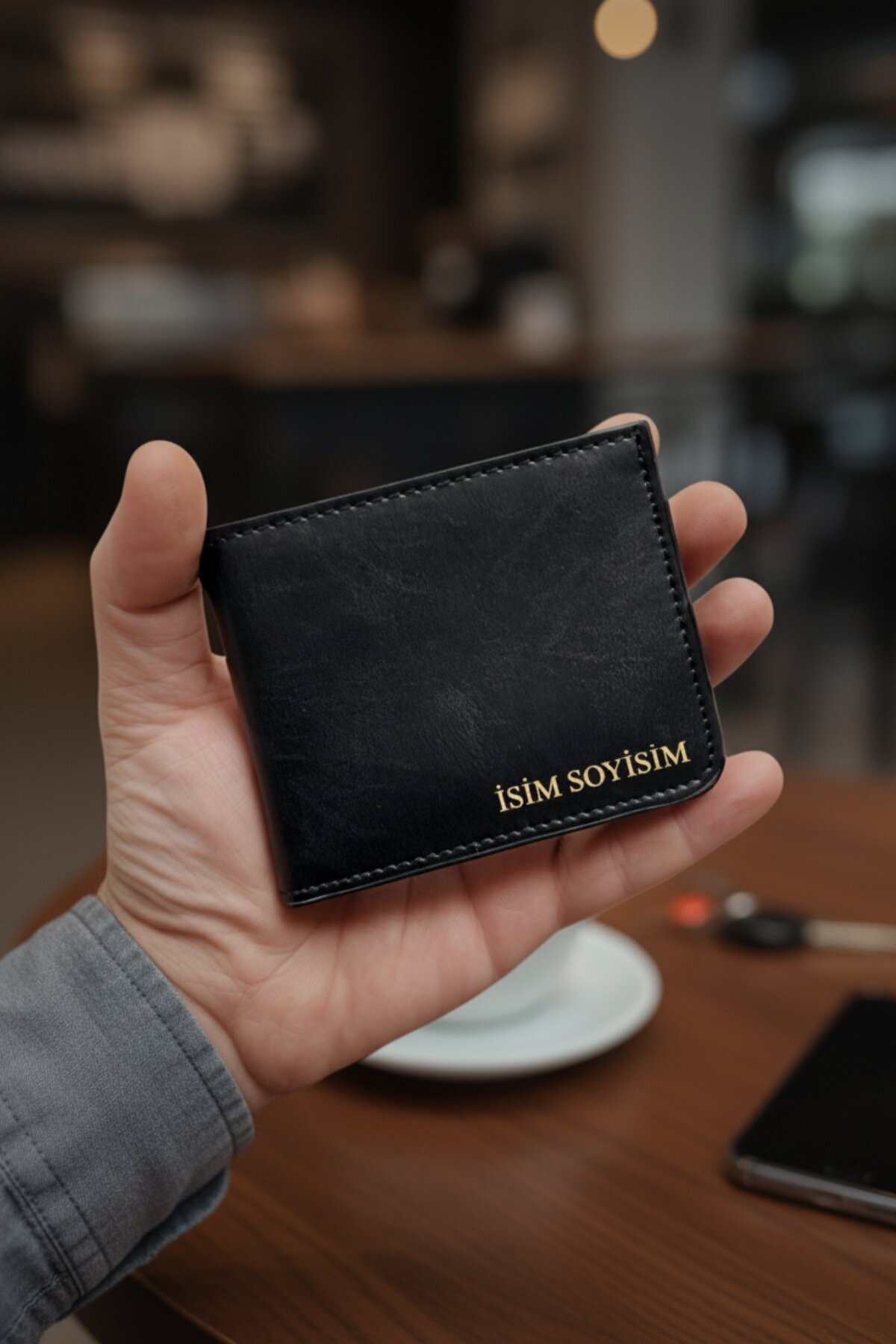 VANİLLA COLLECTİON Vegan Deri Cüzdan İsim Baskılı Süper Ince Model 5 Adet Kart Kapasiteli Gizli Çıtçıtlı Kapama Siyah