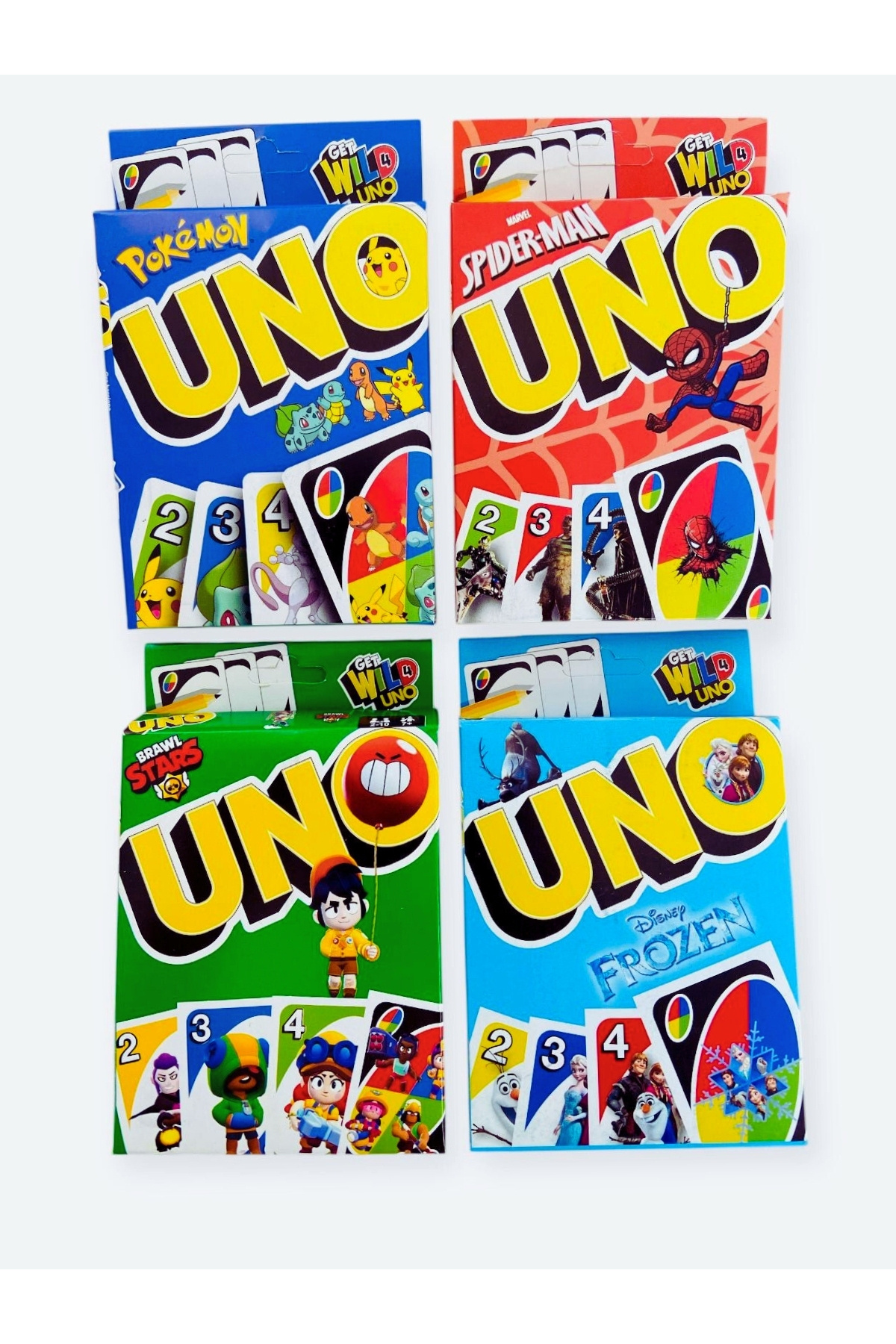 ÖZ OFİS UNO 4'lü Oyun Kartları Frozen Örümcek Adam Pokemon Brawl Stars
