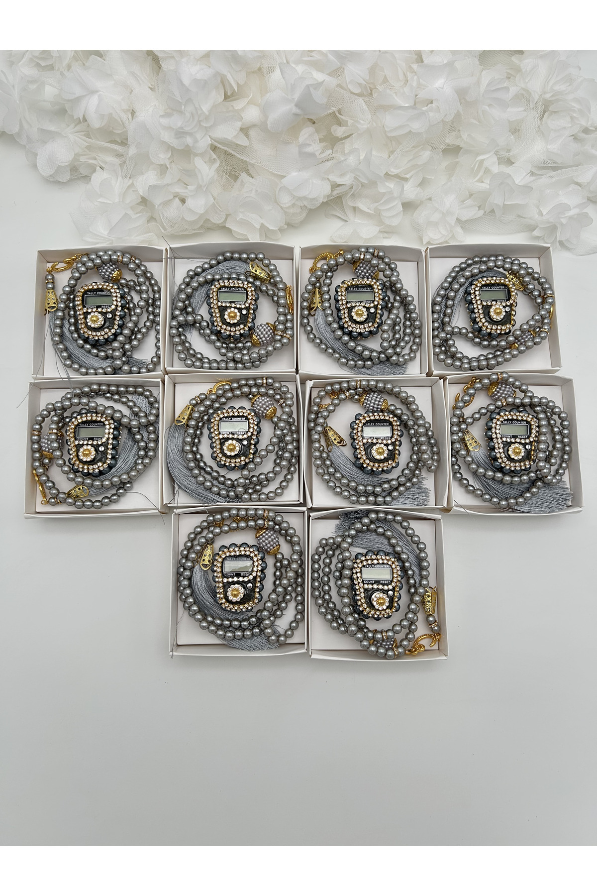 10 pieces of Mevlid-Hajj-Umrah Gift Gemstone Zikirmatik and Rosary Set with Box