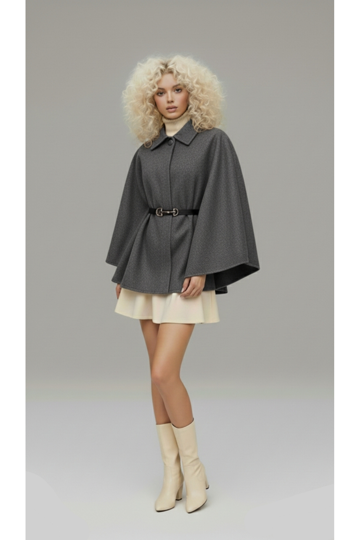 Shiron Sportswear&Company Kadın Kemerli Antrasit Kaşe Panço - Tesettür Tunik