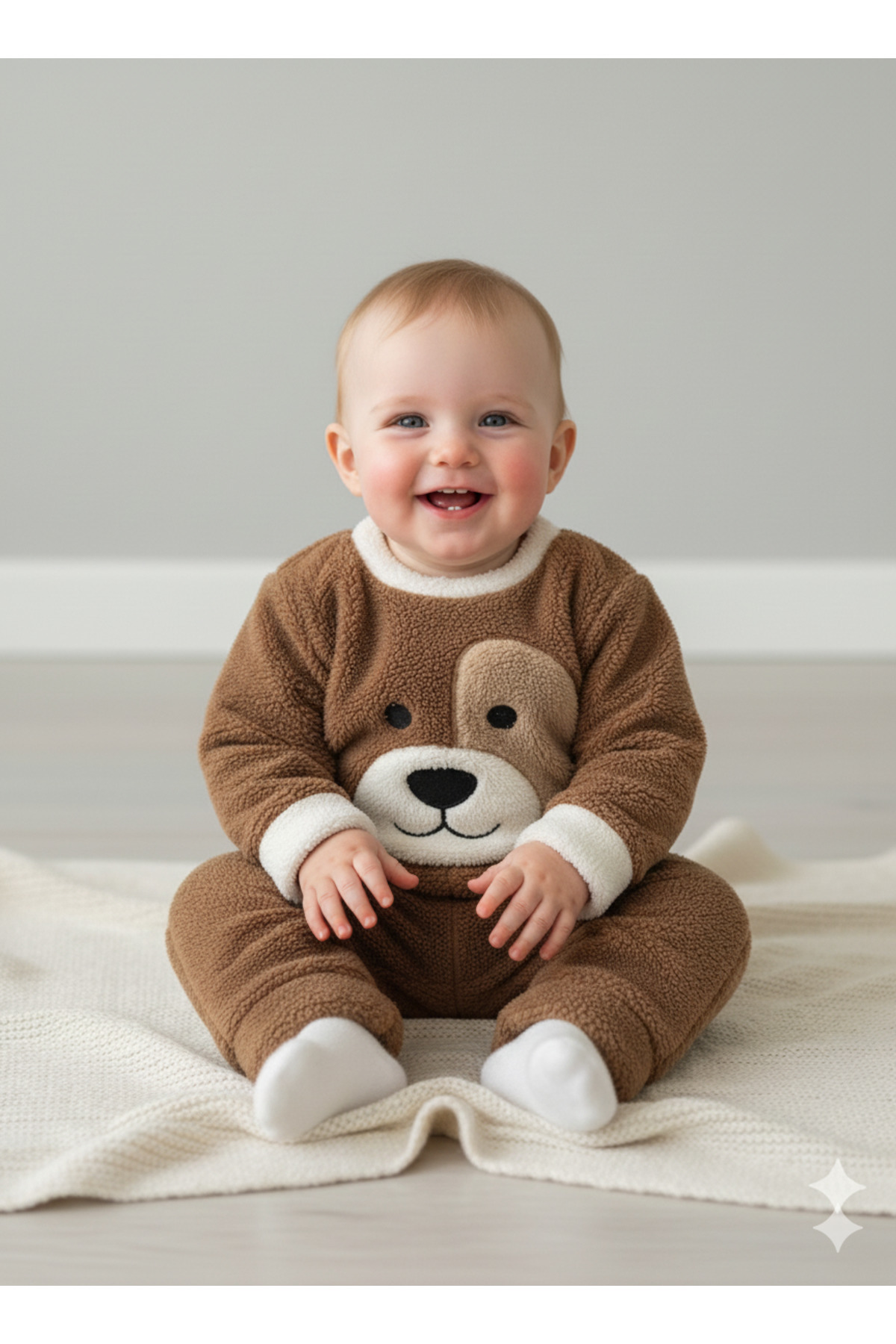 Sarler Erkek Bebek Sevimli Köpek Figürlü Peluş Bebek Alt Üst Kışlık Takım Bebek Giyim
