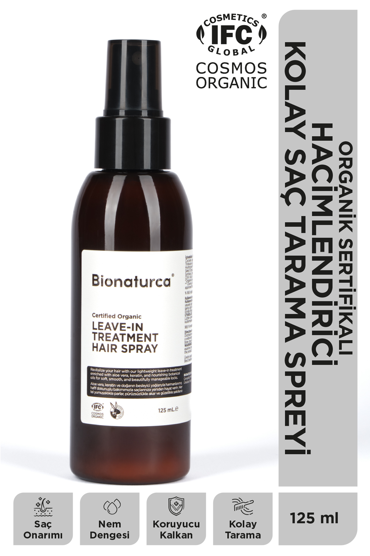 BIONATURCA Organik Sertifikalı Durulanmayan Saç Bakım Spreyi 125 ml — SAY125
