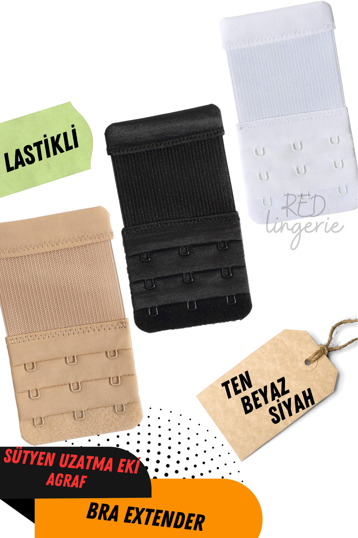 red iç giyim Kadın 3’lü Kanca Lastikli Sütyen Uzatma Kopçası Agraf/Ek Aparatı Seti