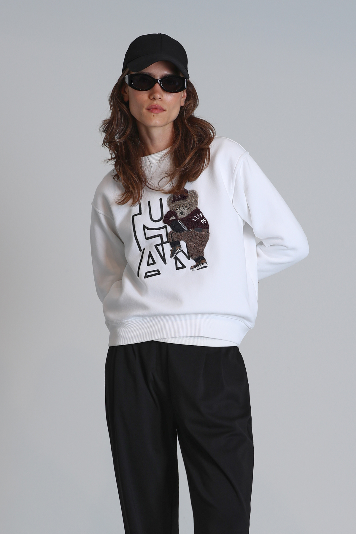 Lufian Pıtcher Kadın Örme Sweatshırt Kırık Beyaz