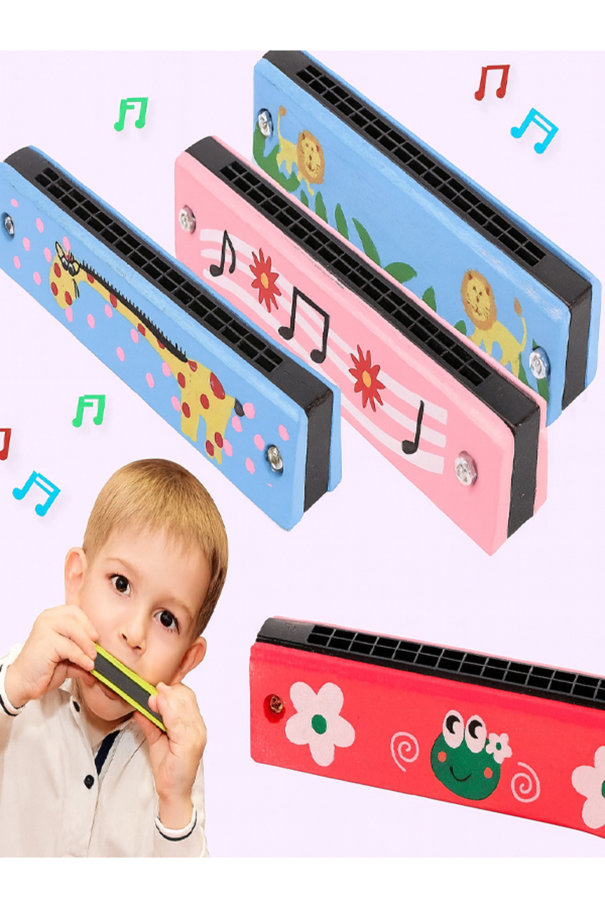moryconcept Ahşap 16 Delikli Çift Sıralı Renkli Desenli Çocuk Mızıkası fotoğrafı 4 (önizleme)
