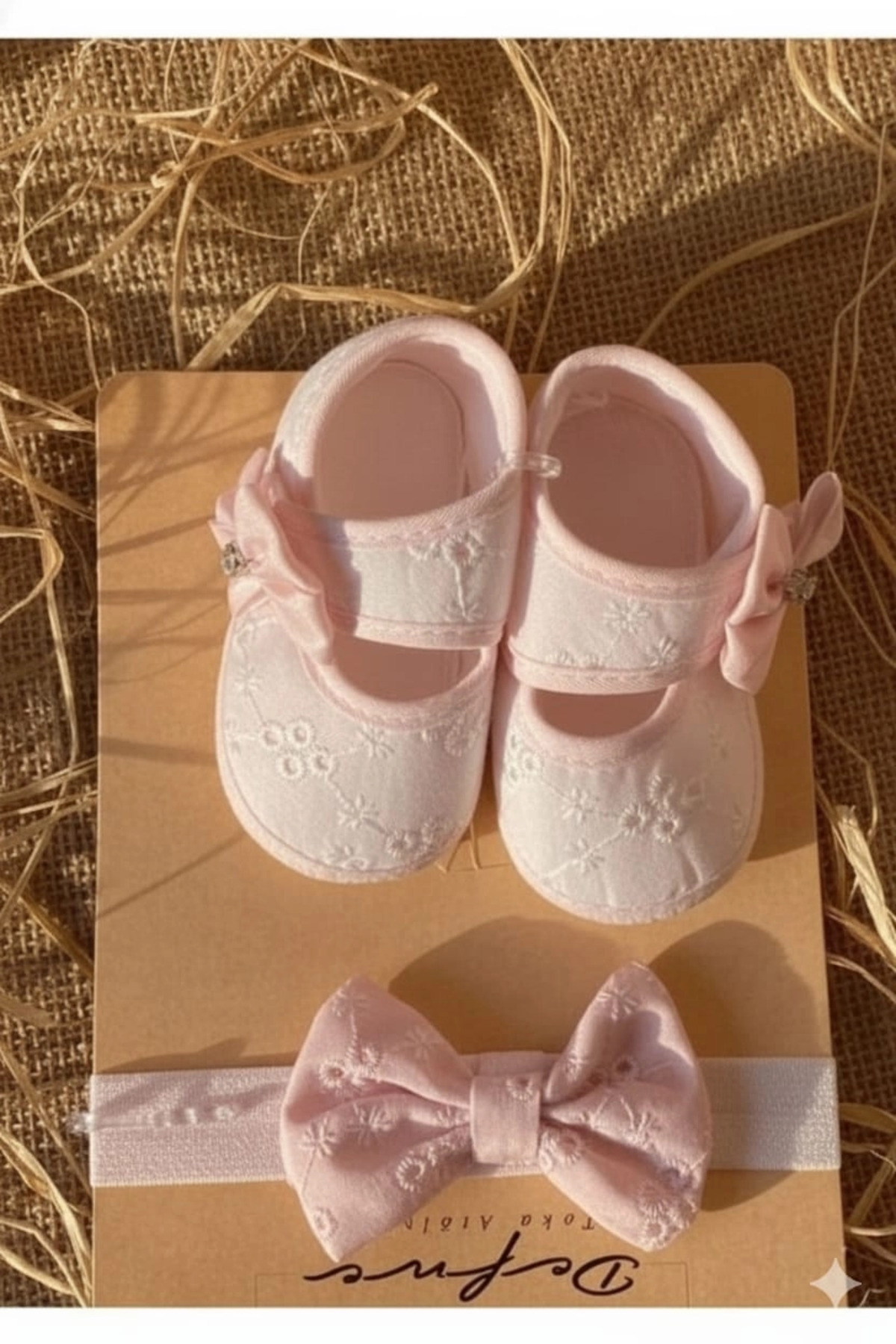 VaVbaby Kız Bebek Fiyonklu Yenidoğan Bebek Ayakkabısı - Mevlüt Ayakkabısı Pembe fotoğrafı 2 (önizleme)