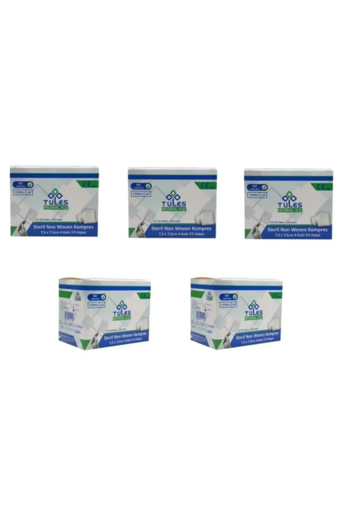Emino TULES Steril Non Woven Kompres Spanç 7,5 X 7,5cm 4 Katlı 5 'li 20 Paket-(500 adet) 5 PAKET