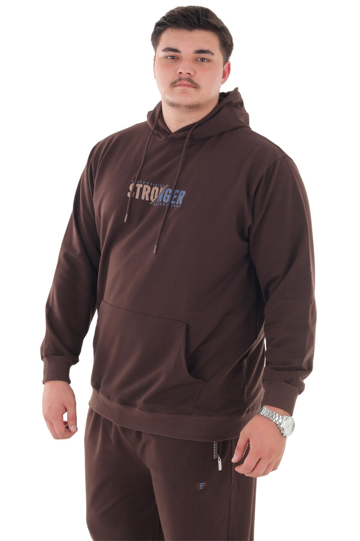 marufshop Erkek Büyük Beden 154 Kiloya kadar Uygun Bedenli 2 İplik Kapüşonlu Eşofman Takımı