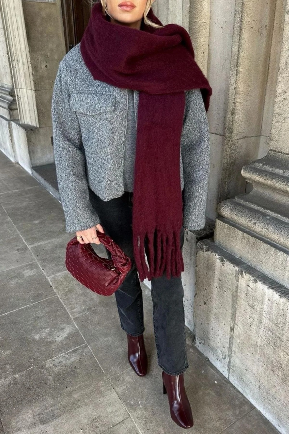 ALLURİNG THE BETTER ONE Premium Unisex Buklet Soft Yumuşak Dokulu Püsküllü Kadın Atkı Şal Omuz Şalı BORDO