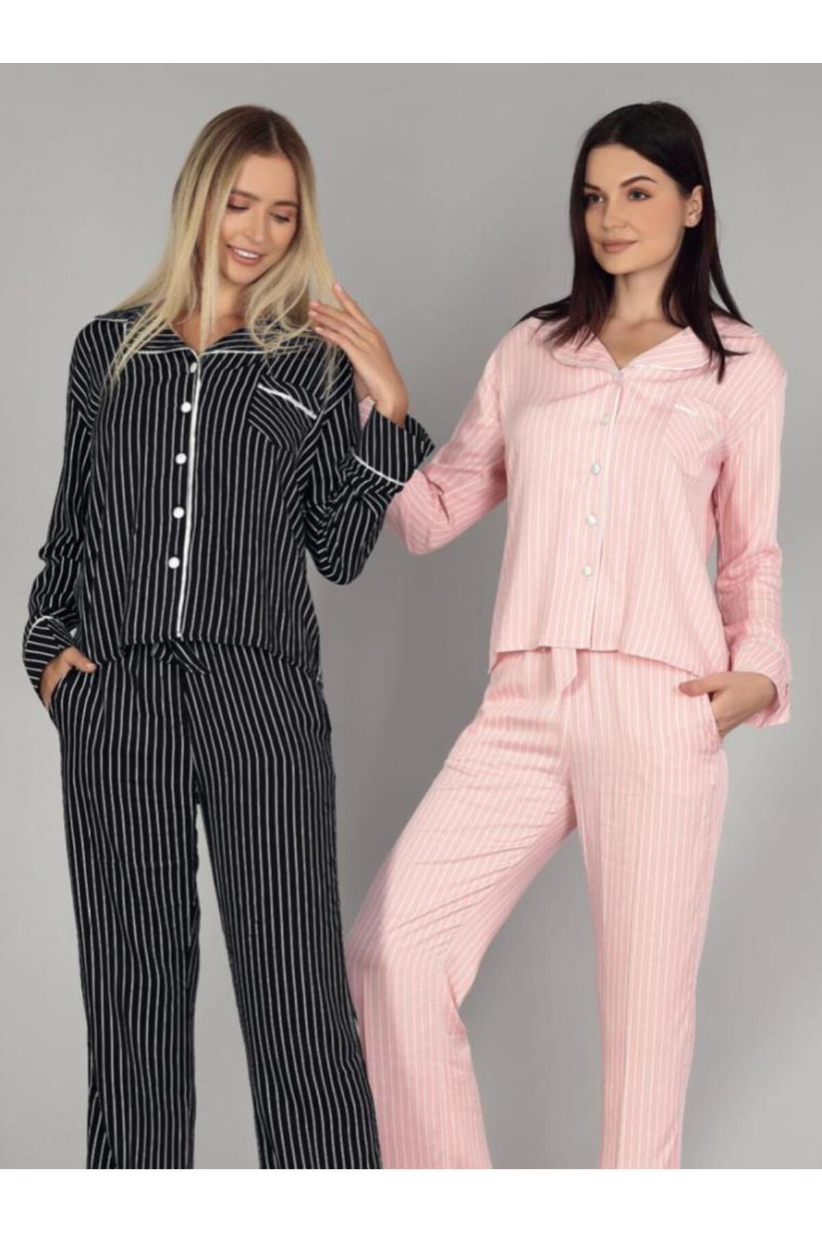 Bone Club 5329 Siyah Belmando Önden Düğmeli Lohusa Pijama Tk