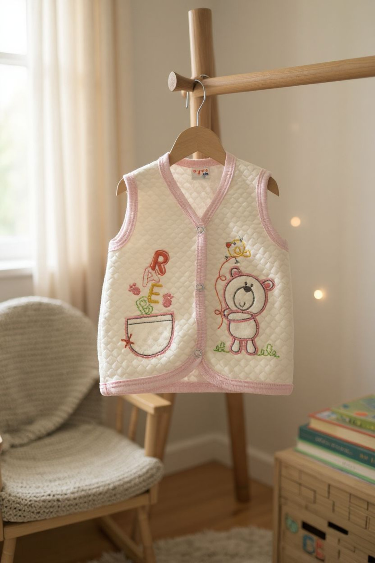 Ercahome tekstil Kapitone Ayıcık Desenli Pembe İşlemeli Bebek Yeleği fotoğrafı 4 (önizleme)