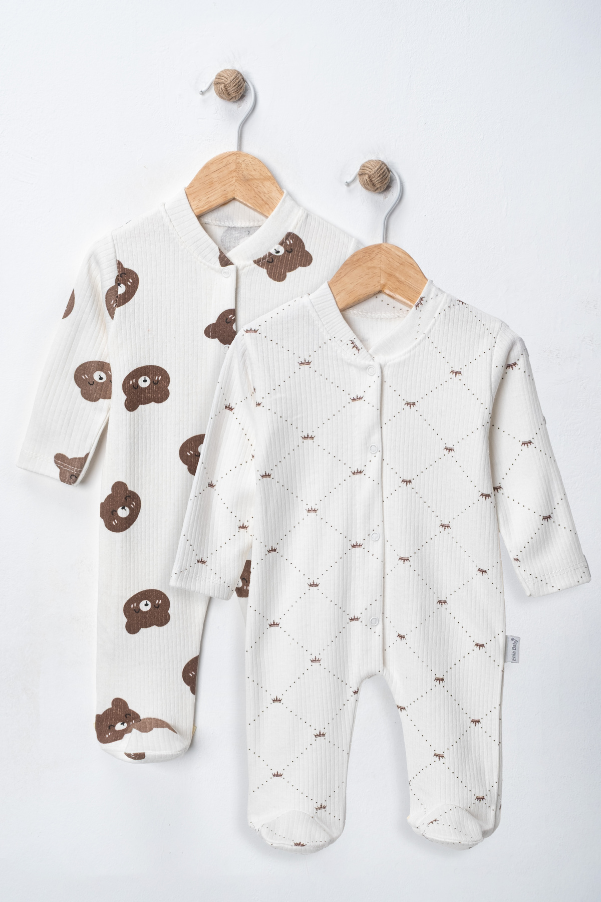 ENİA BABY Erkek Bebek 2'li %100 Pamuklu Patikli Desenli Yenidoğan Tulum Seti 0-3 Ay fotoğrafı 3 (önizleme)