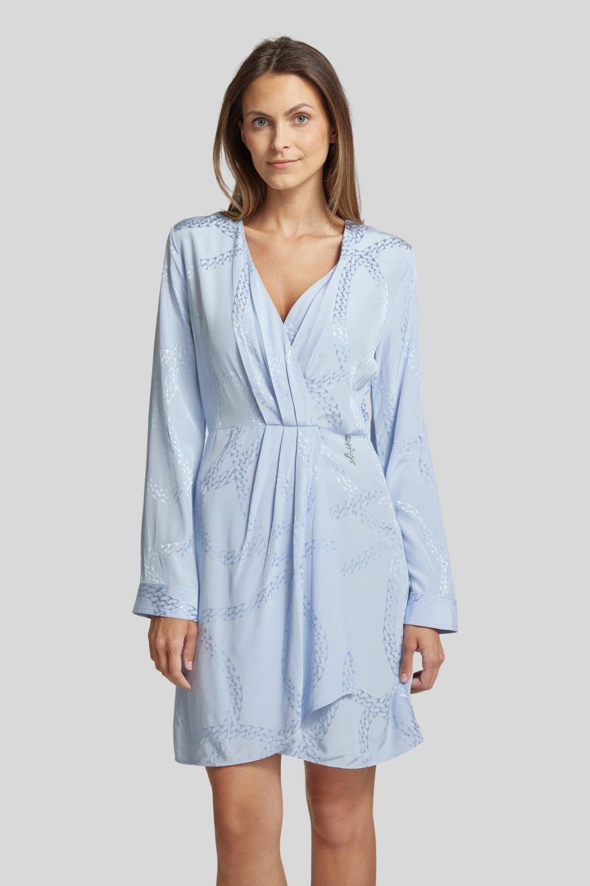 HUGO Kadın Uzun Kollu Mini Elbise Mavi