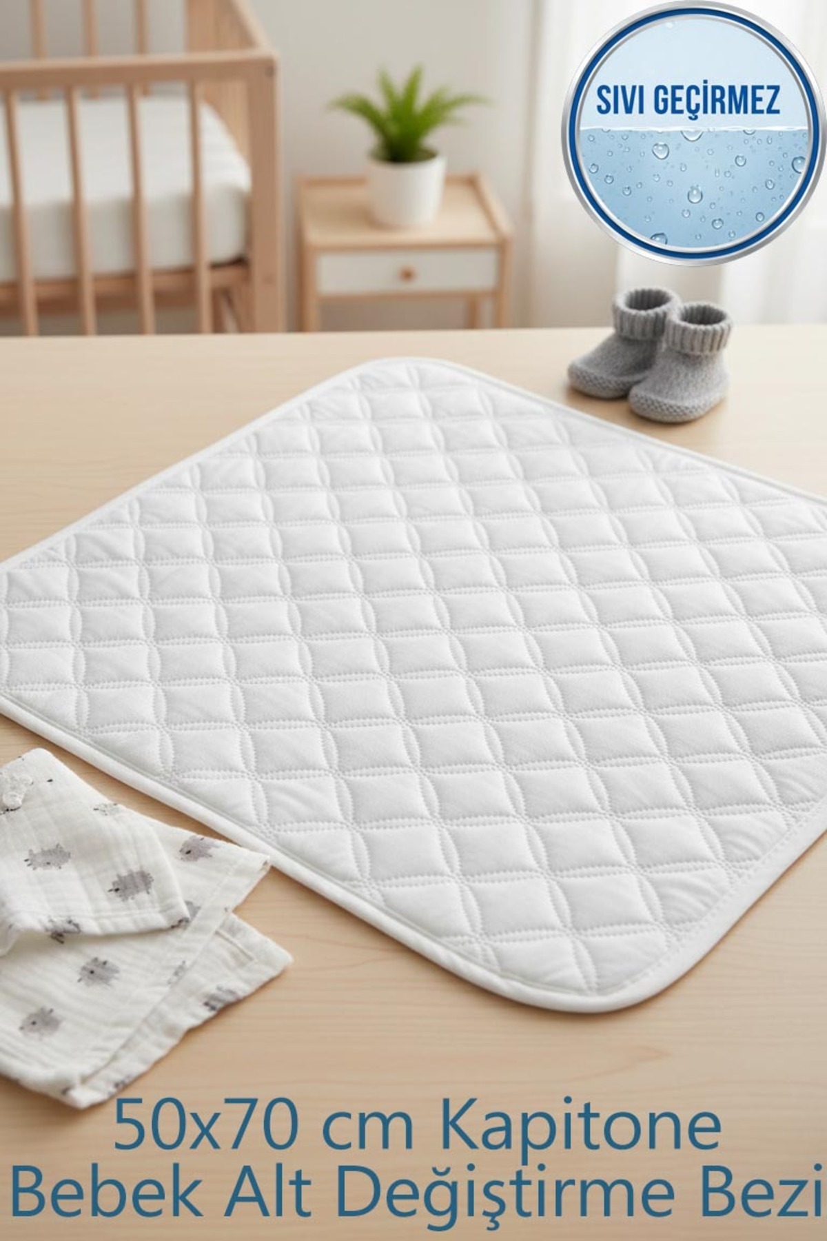 Ladylina Home Sıvı Geçirmez Kapitone Bebek Alt Değiştirme Pedi | Alt Açma Bezi 50x70