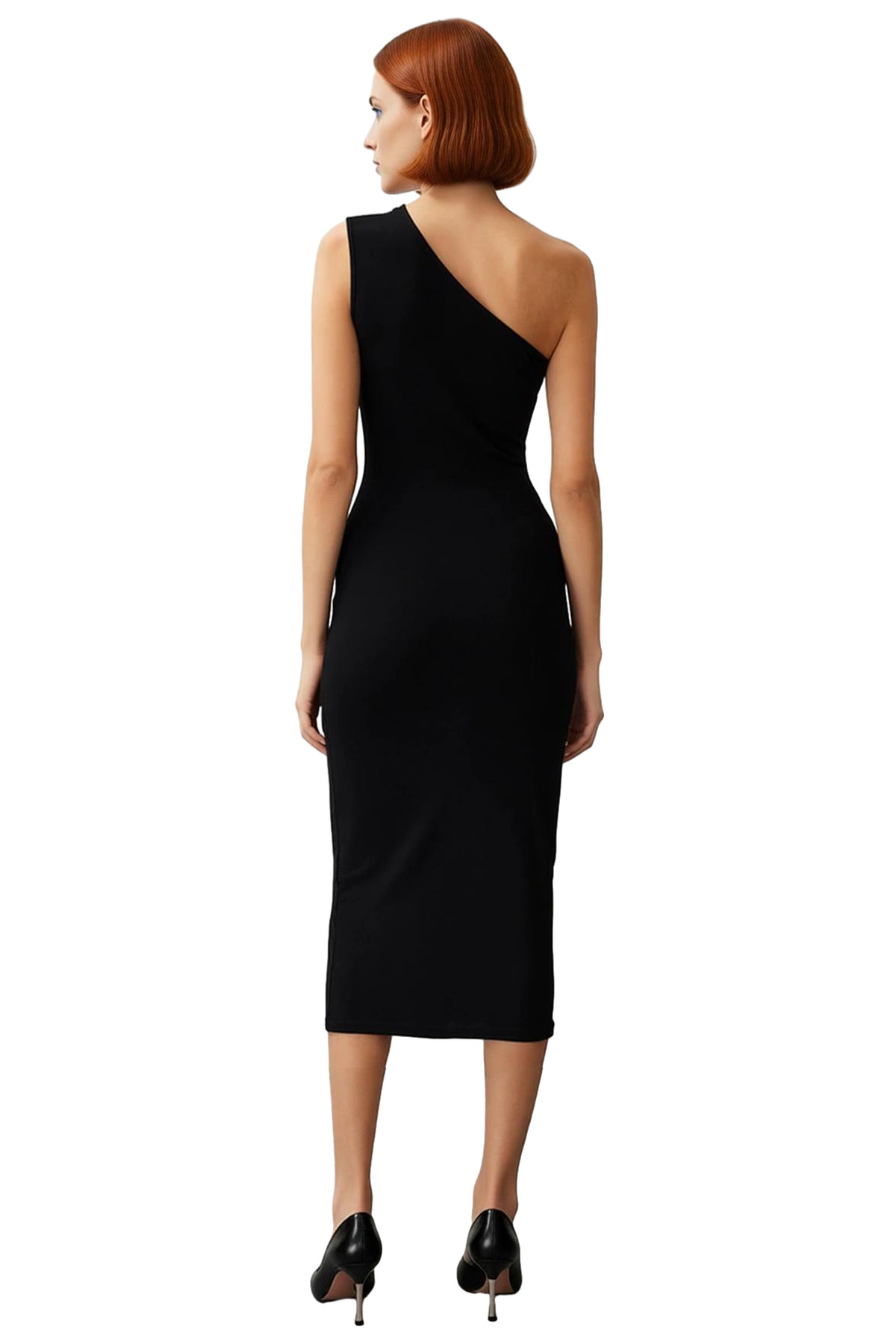 Kadın Tek Omuzlu Midi Kalem Elbise Örme Kumaş Bodycon Günlük Şık Yaz Aylarının Vazgeçilmezi