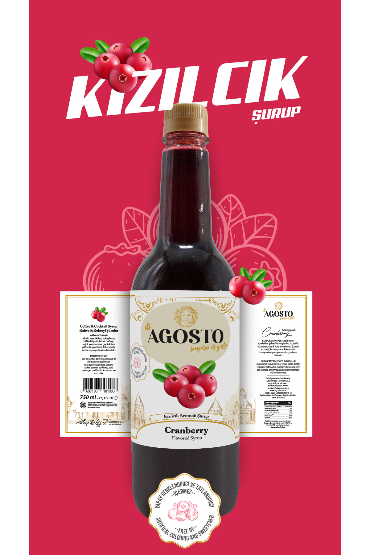 AGOSTO Kızılcık (Cranberry) Şurup 750 ml