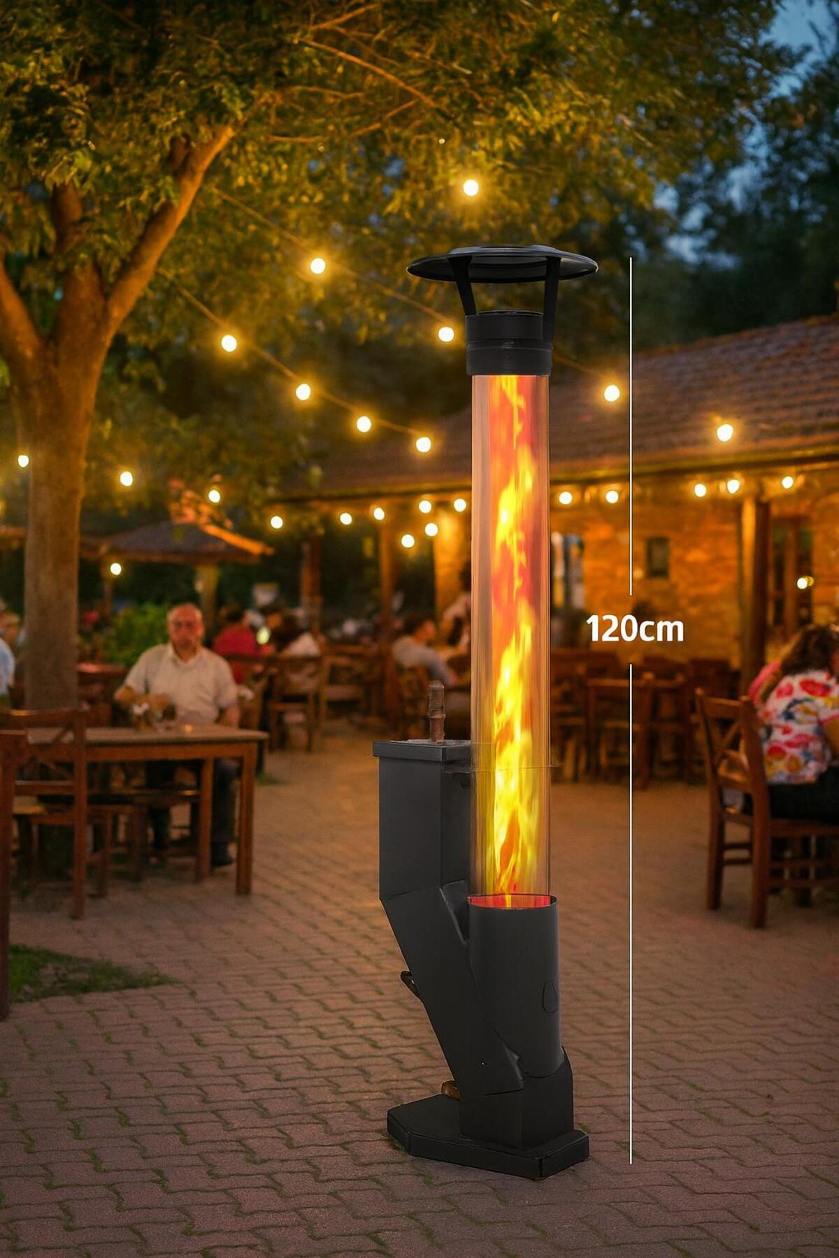 Grill 120 cm Alev Efektli Şeffaf Gövdeli Pelet Sobası | Dış Mekan