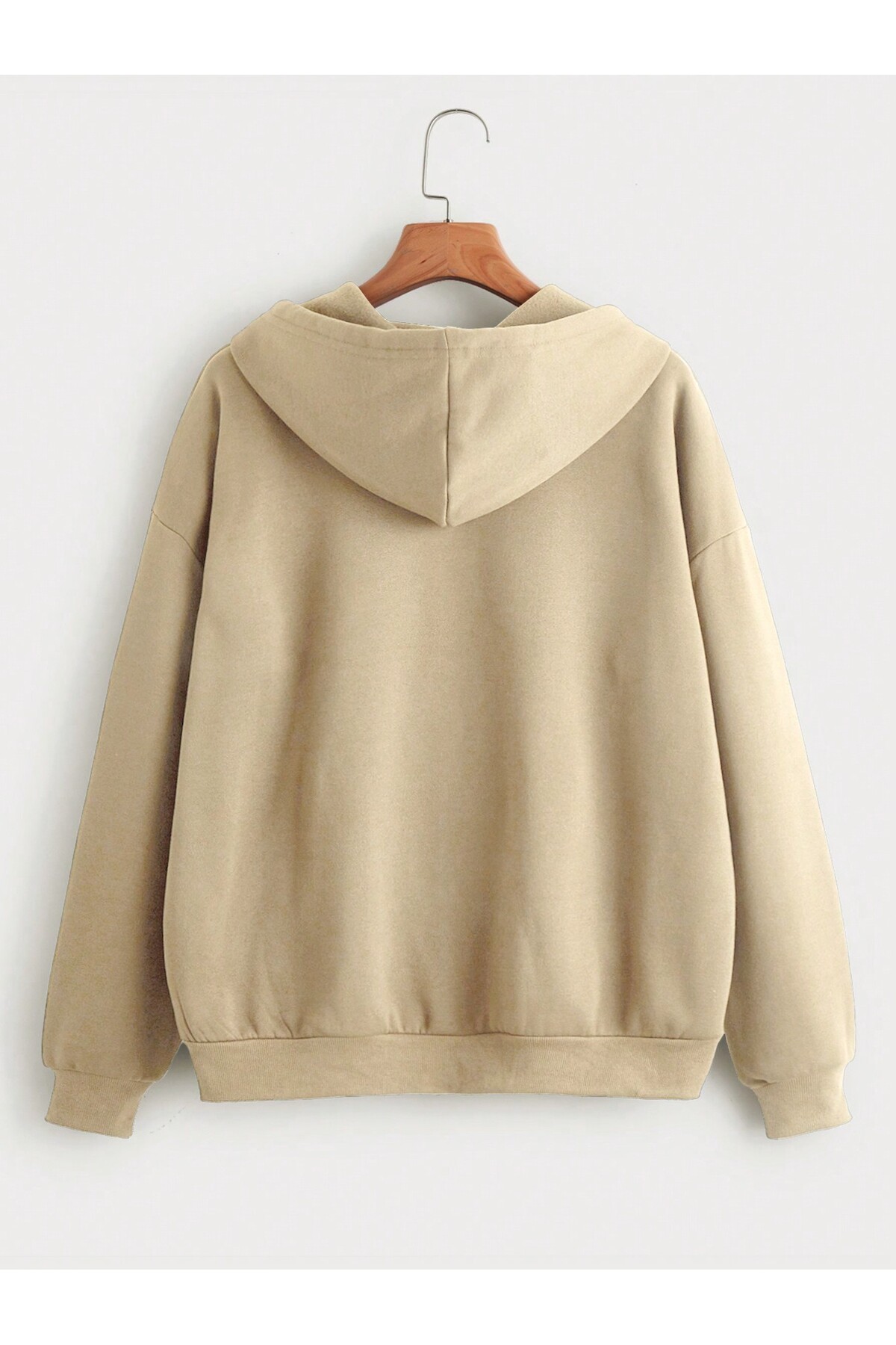 MODAGEN Unisex Kapüşonlu Fermuarlı Bej Hırka Bisiklet Yaka Kahverengi Sweatshirt Takım görsel 3