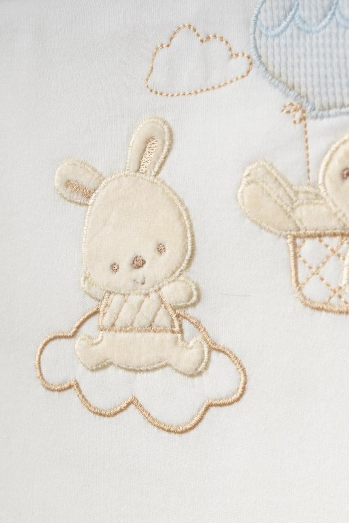 Bebitof Balonlu Tavşan Desenli 10 Parça Kutulu Yenidoğan Hastane Çıkışı %100 Pamuk Zıbın Seti fotoğrafı 3 (önizleme)