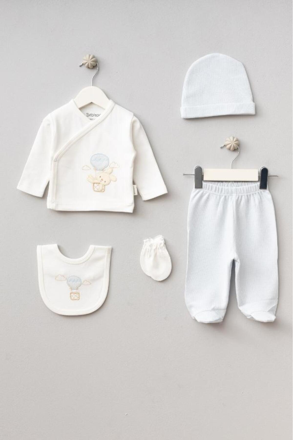 Bebitof Balonlu Tavşan Desenli 10 Parça Kutulu Yenidoğan Hastane Çıkışı %100 Pamuk Zıbın Seti fotoğrafı 5 (önizleme)