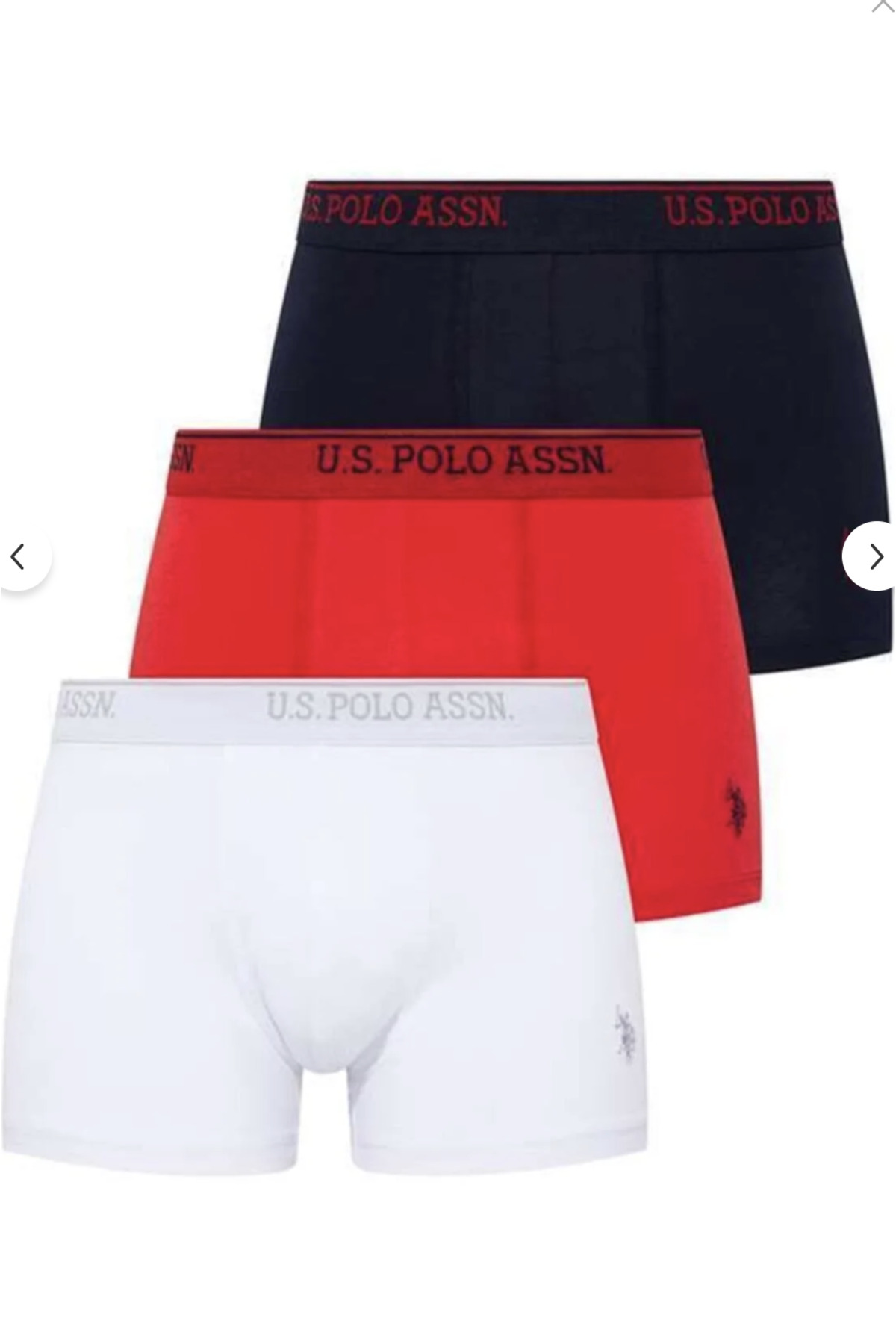 یو اس پولو شورت بوکس مردانه، بسته ۳ عددی، ۹۵٪ پنبه و ۵٪ الاستین (جعبه‌ای)