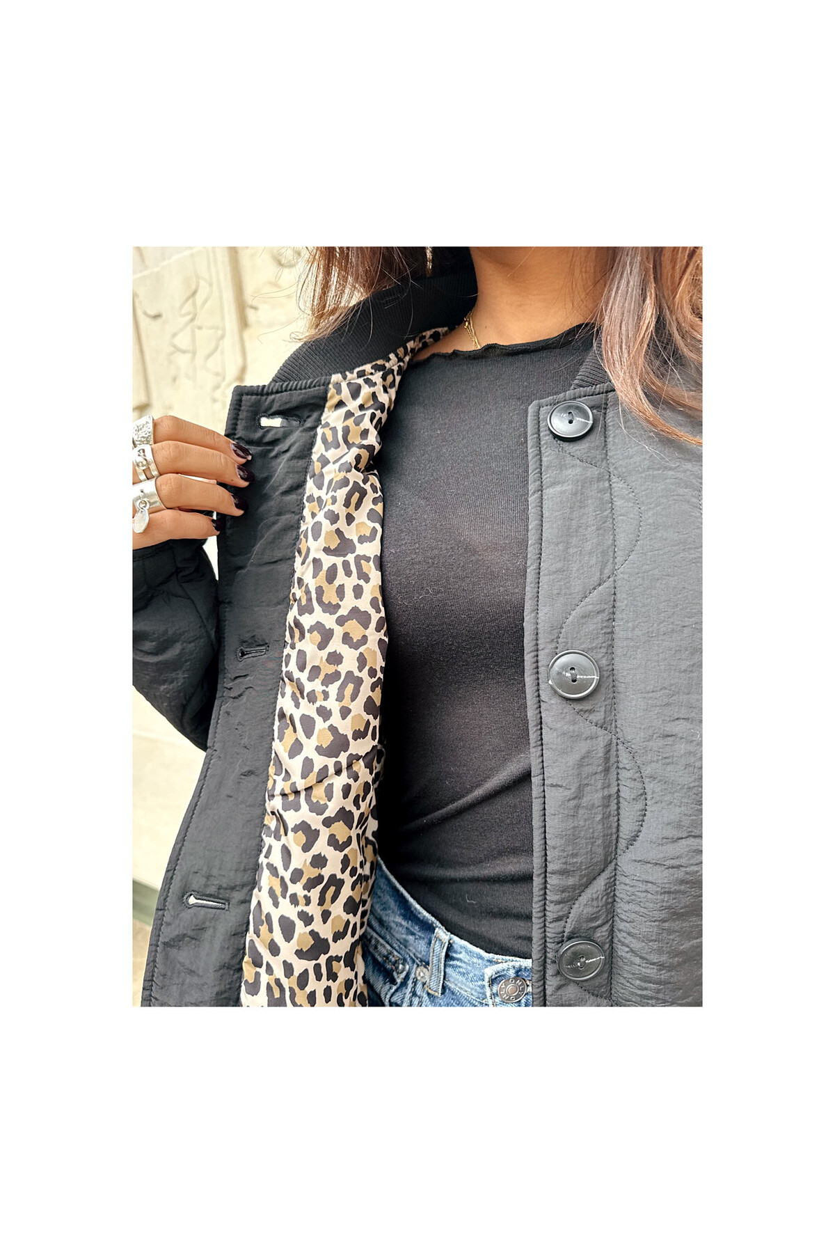 ONLY  Onlsalsa Leo Jacket Cs Otw Kadın İçi Leopar Astarlı Kapitone Tarz Mont 15357514 - Görsel 4