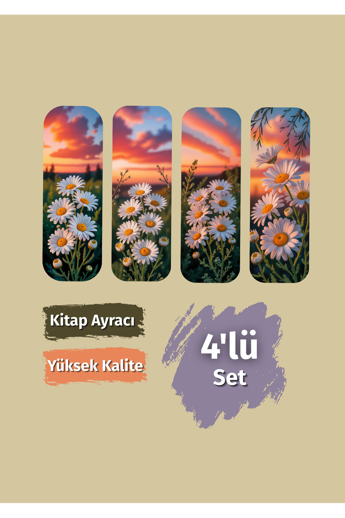 VORACRAFT 4'lü Papatya Gün Batımı Manzara Temalı Kitap Ayracı UCB008