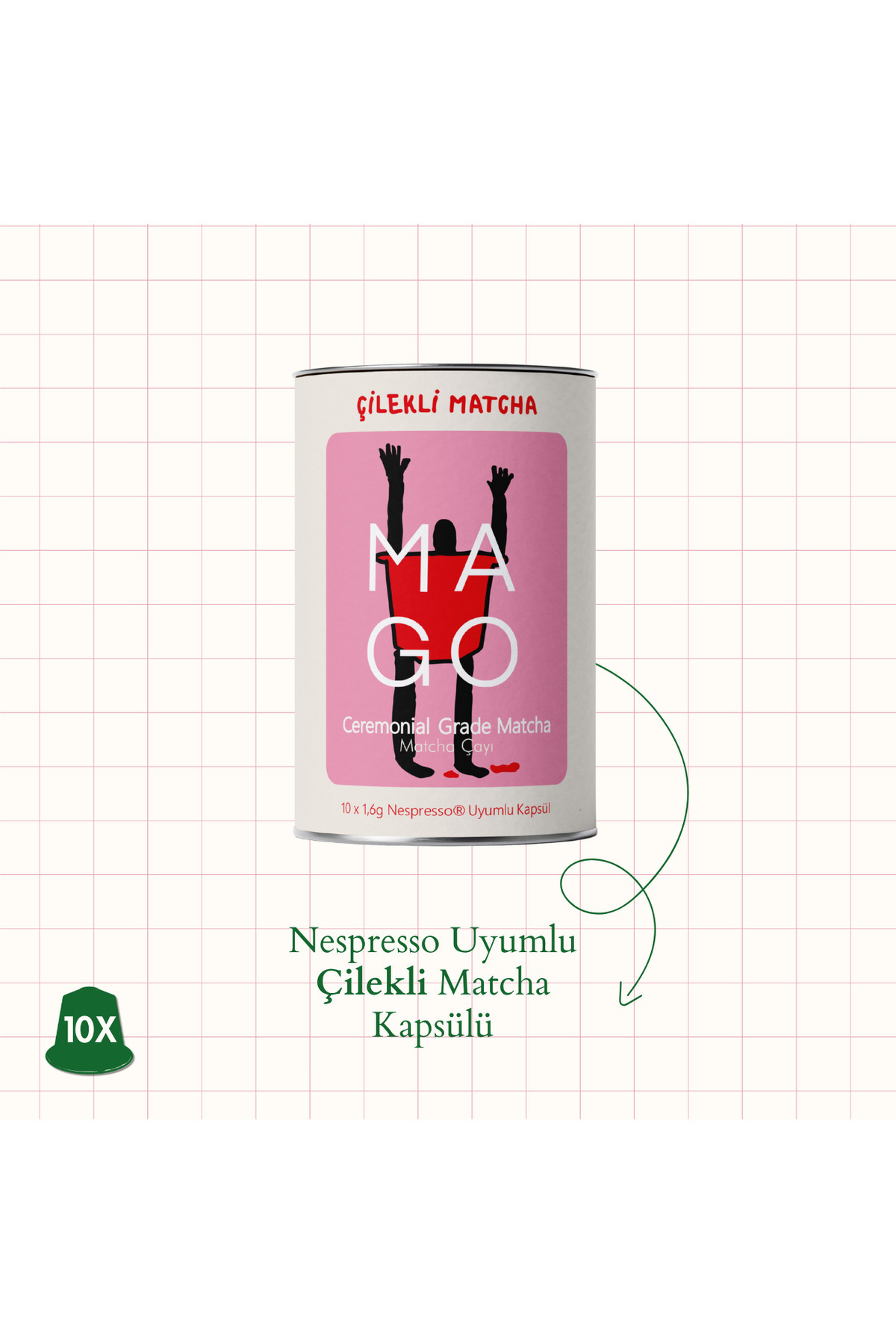 Mago Matcha Çilekli Ceremonial Grade Matcha Nespresso® Uyumlu Kapsül