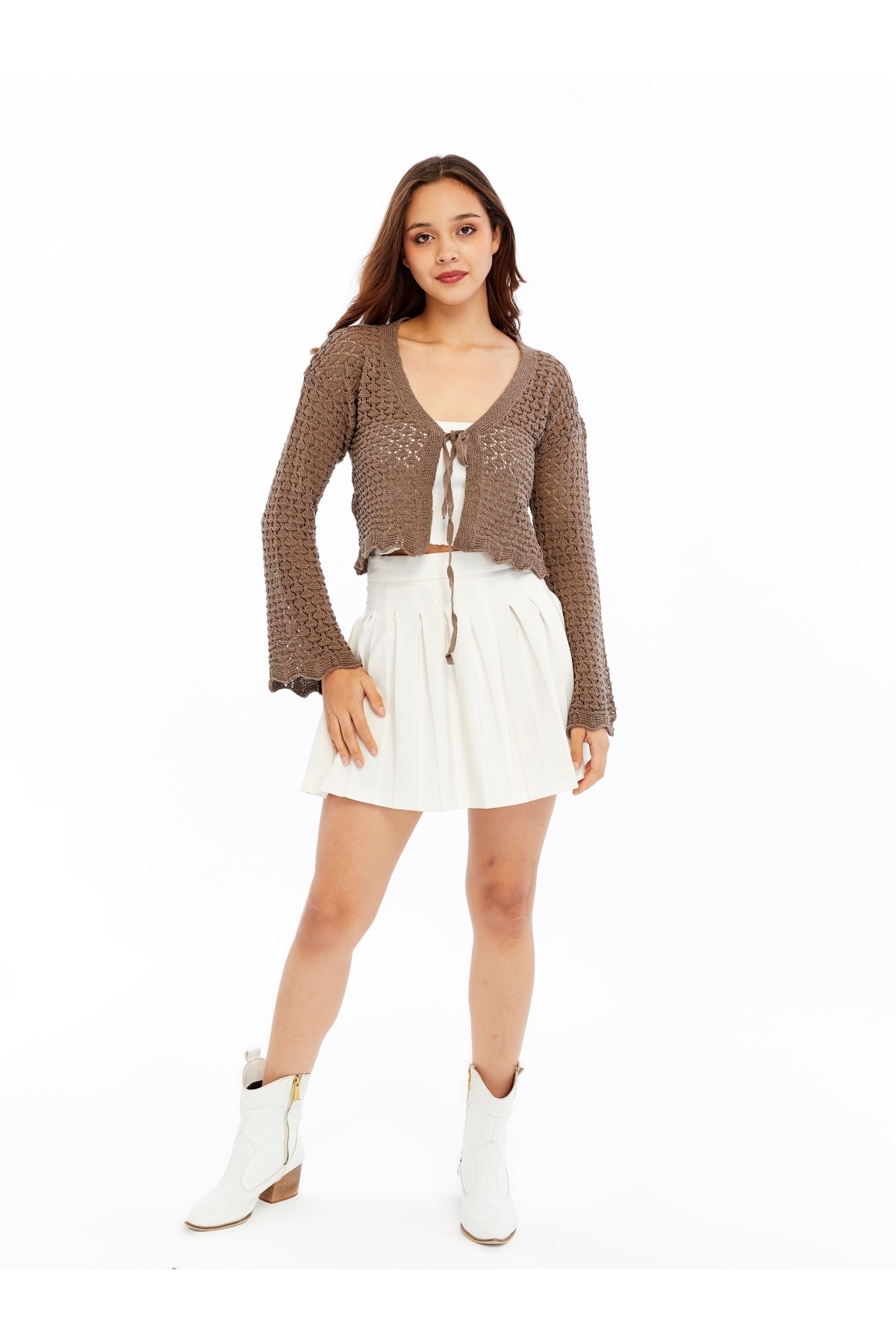 MA ananas  Ajurlu İp Bağlamalı Kısa Hırka - Görsel 7