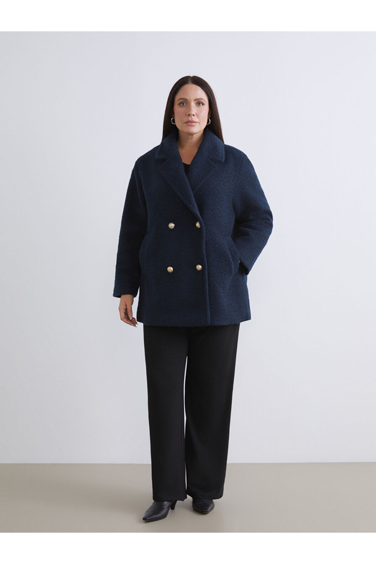 LC Waikiki  LCW Kruvaze Yaka Oversize Kadın Kaşe Kaban (W5) - Görsel 6