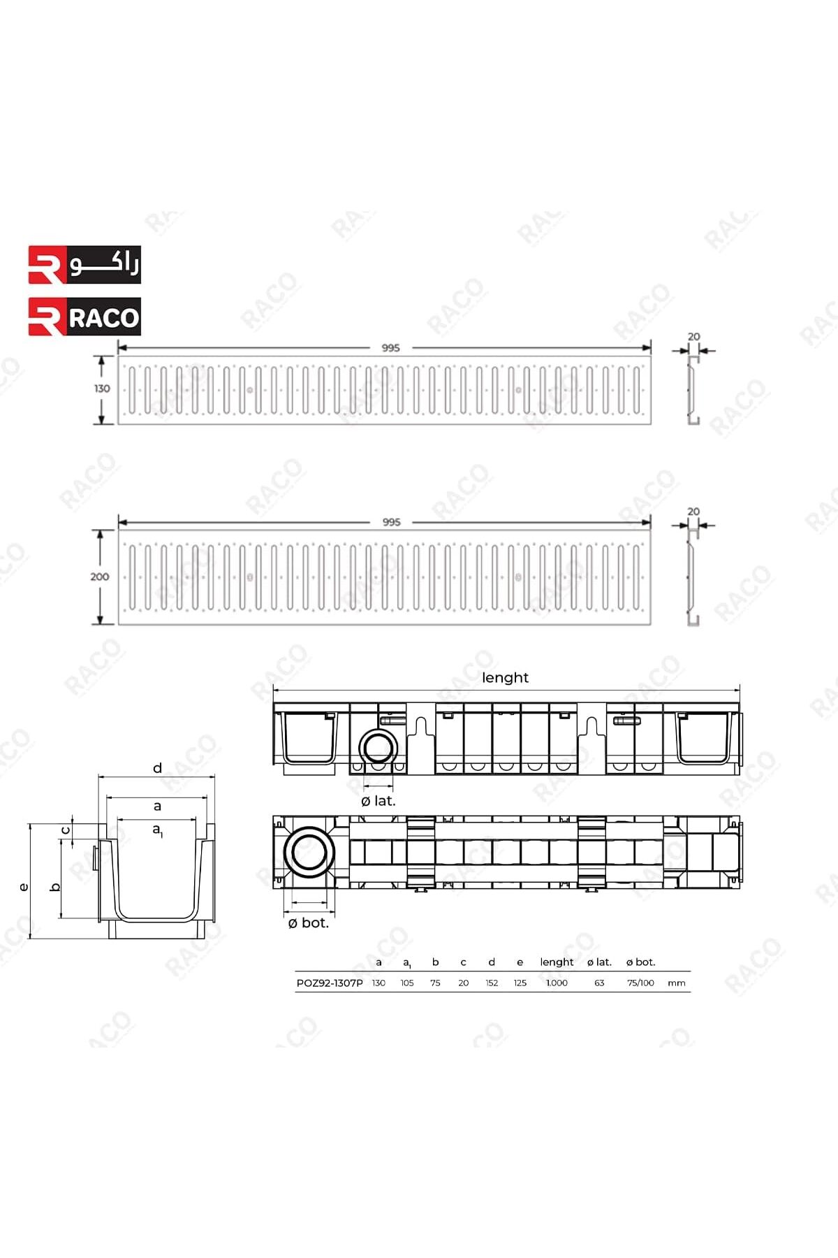 مشبک کف – دریچه کانال زهکشی به طول ۱ متر (آهن ریخته‌گری)