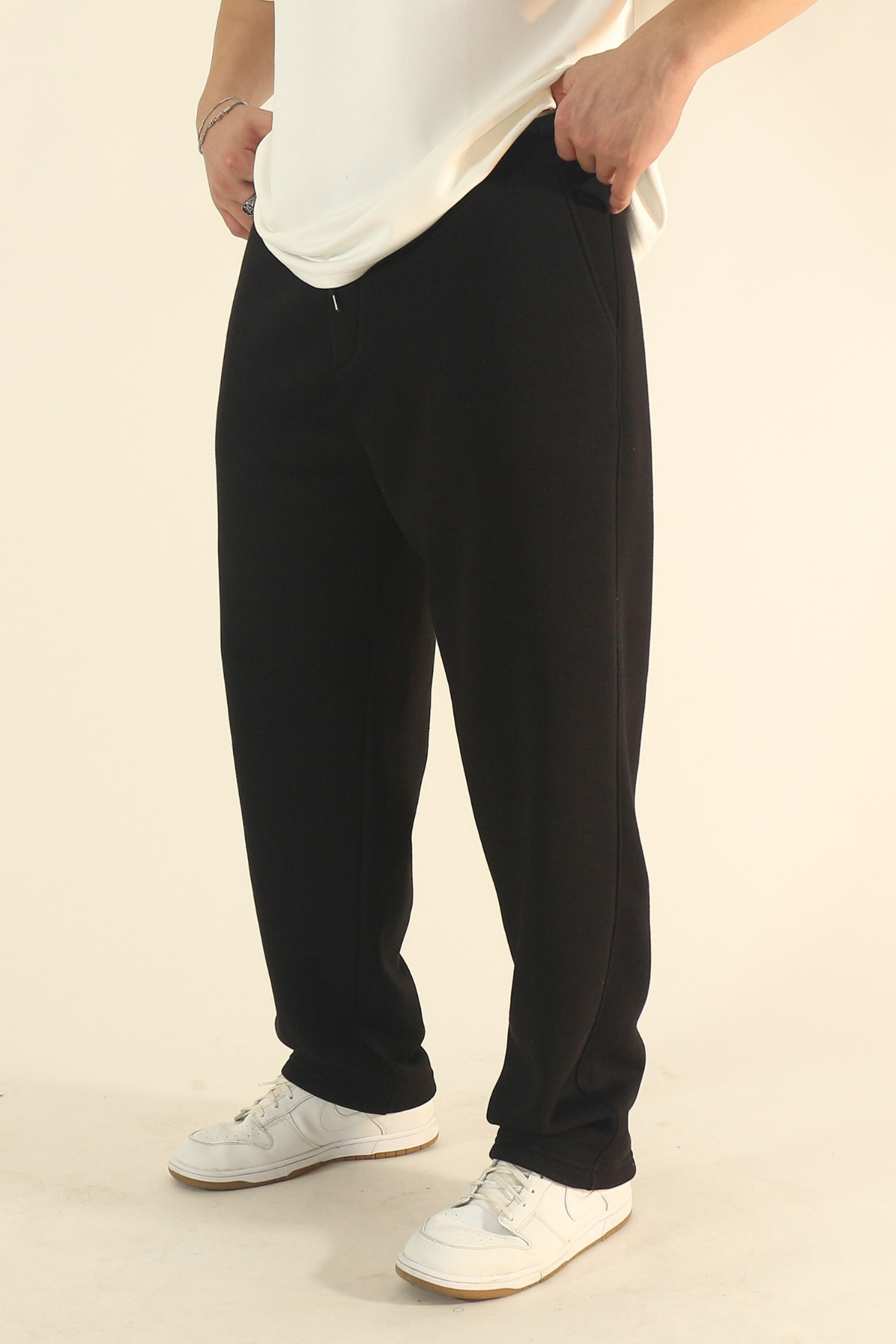 Men's Baggy Winter Fleece Puff Fabric Wide Leg Sweatpants