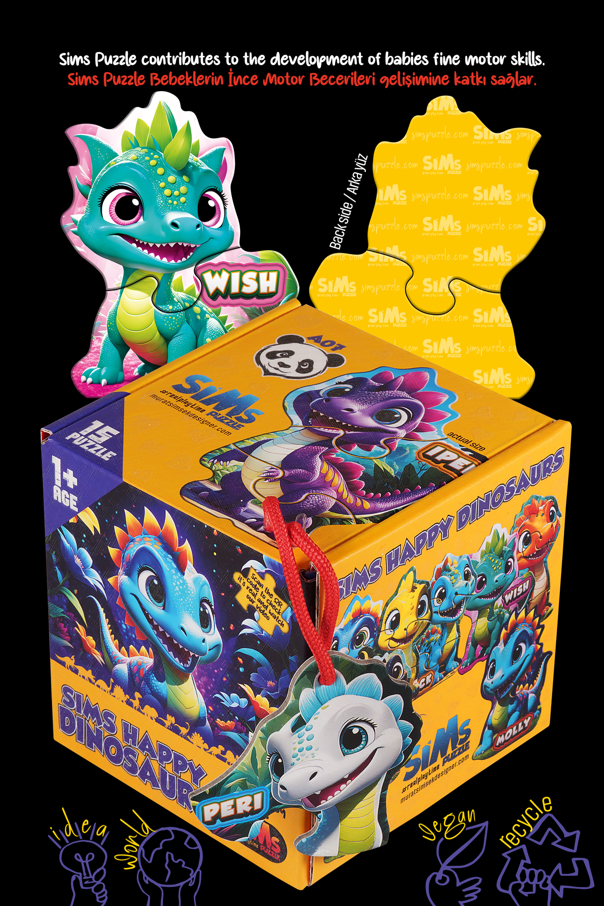 Sims Puzzle Bebekler İçin İlk Puzzle Yapboz Baby Dinozor - 1 Yaş Üstü Montessori Eğitici Oyuncak fotoğrafı 4 (önizleme)