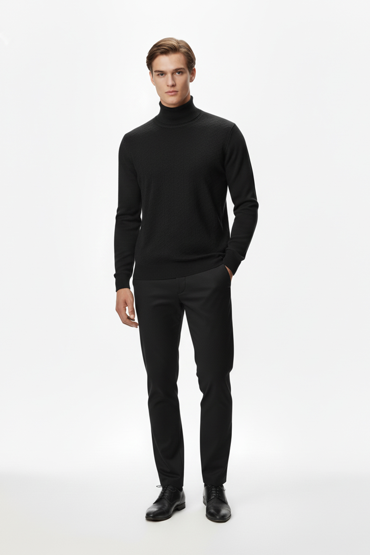 Erkek Balıkçı Yaka Regular Fit Kazak — مشکی T-208-06 — تصویر 2 از 4