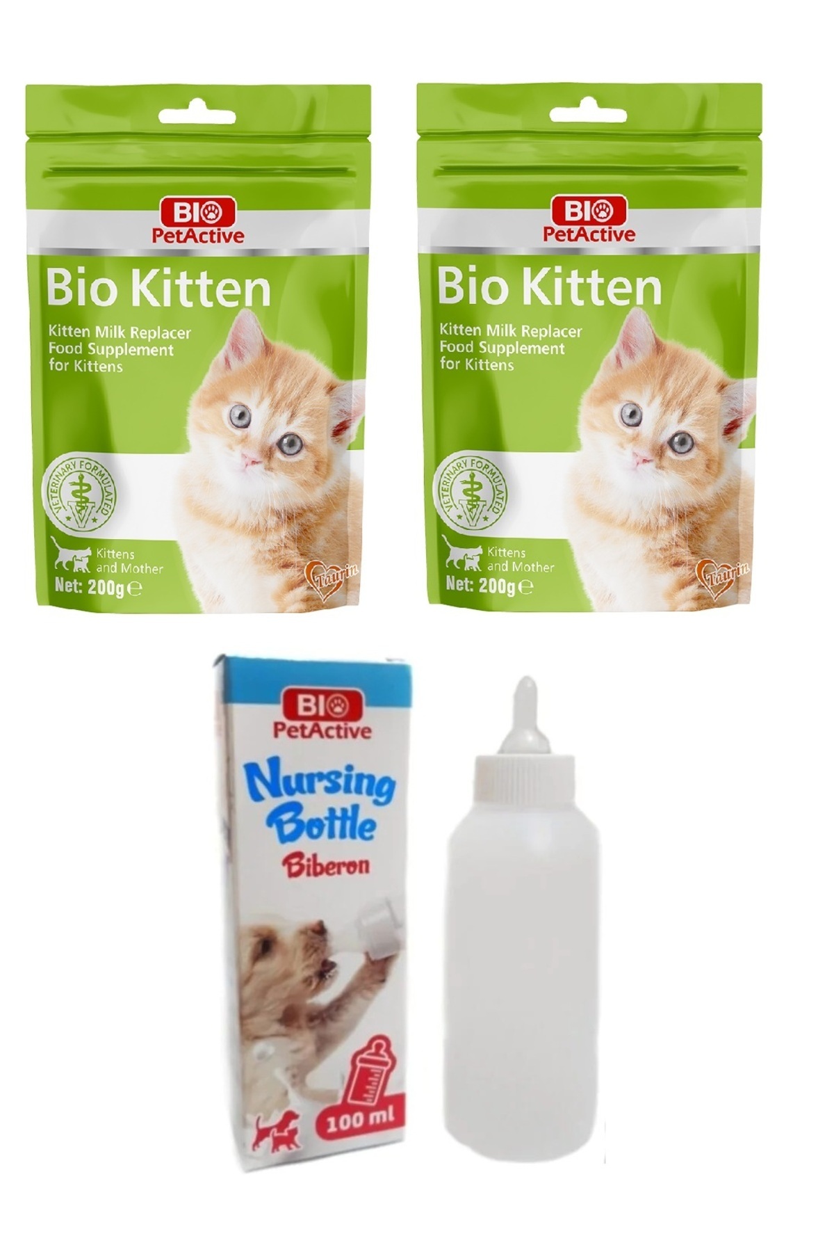 Bio PetActive Kitten Milk Powder Yavru Kedi Süt Tozu 200 Gr X 2 Adet + Biberon Seti