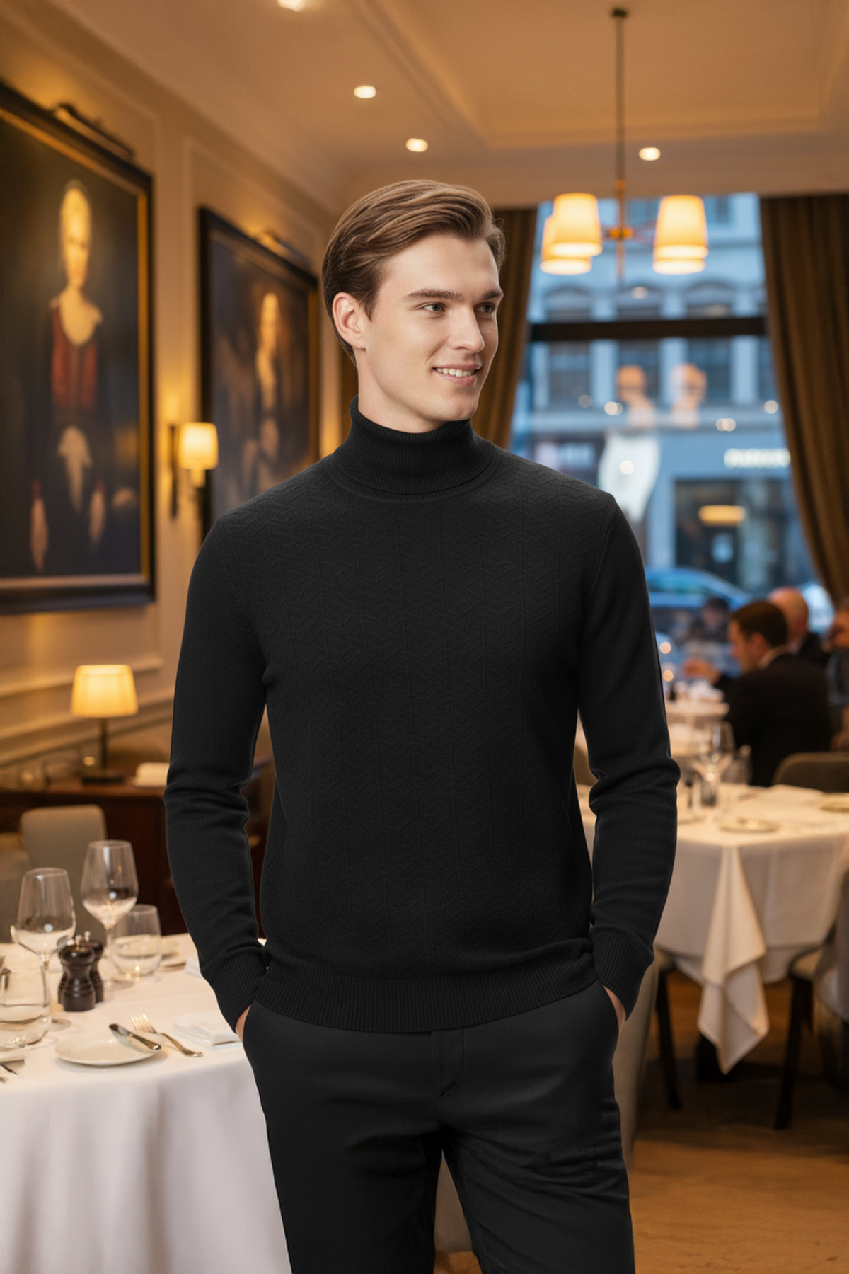 Erkek Balıkçı Yaka Regular Fit Kazak — مشکی T-208-06 — تصویر 3 از 4