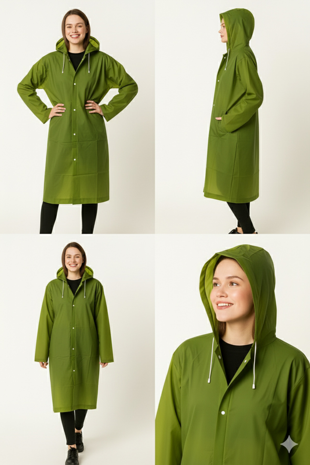 Unisex Su Geçirmez Kapüşonlu Haki Yağmurluk | Boy 120 cm – En 70 cm — خاکی 2110251432 — تصویر 2 از 2